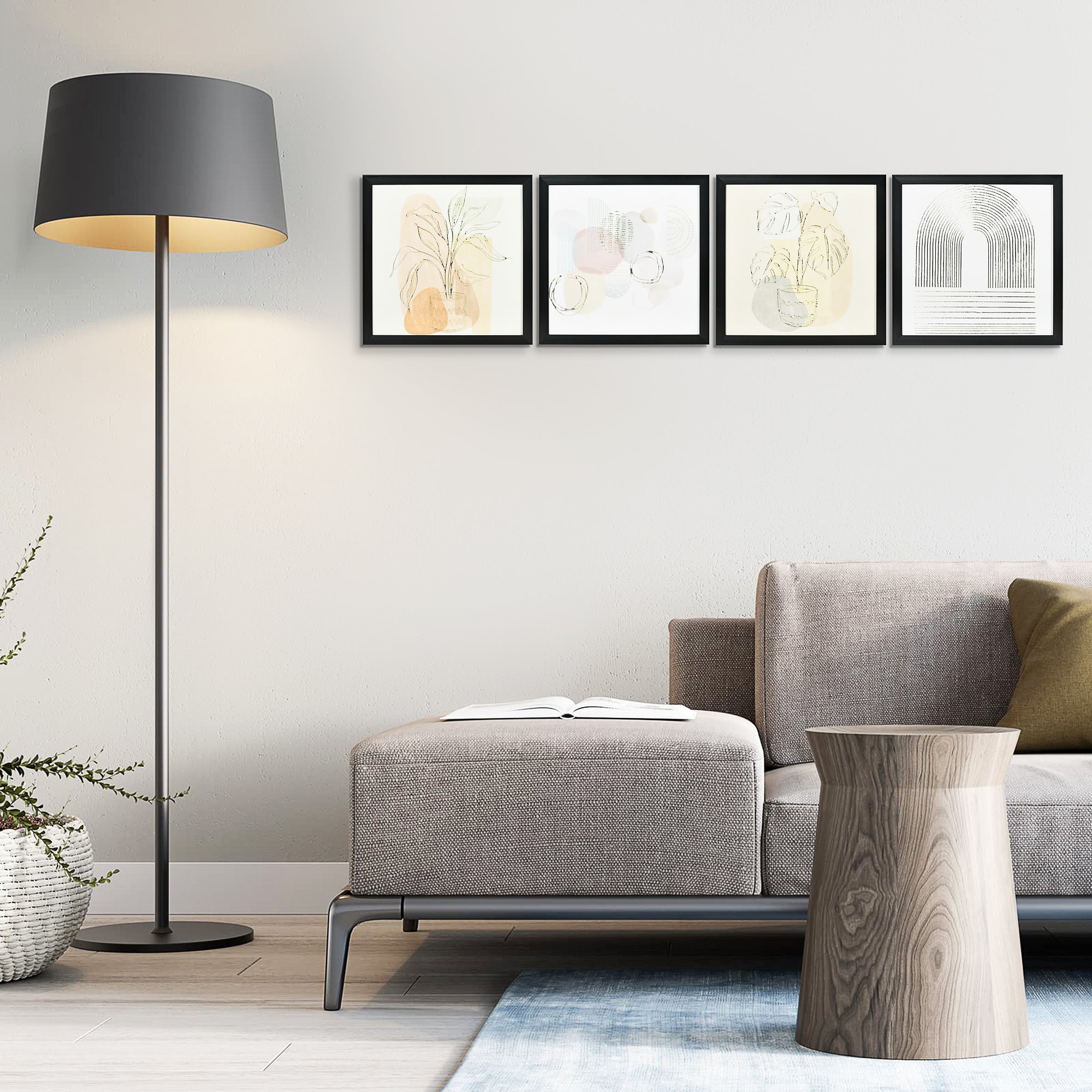 Conjunto de Quadros em Lona Abstrata Multicor 33x33cm - Decoração Elegante