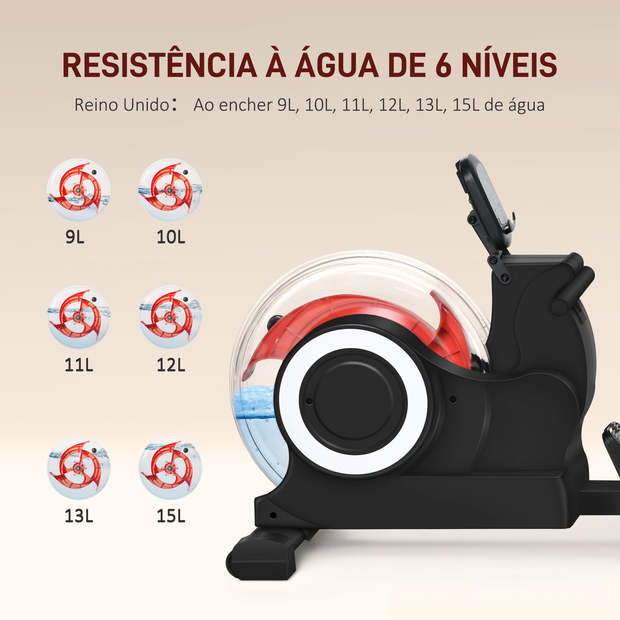 Máquina de Remo com 6 Níveis de Resistência - Preto 190x50x65 cm