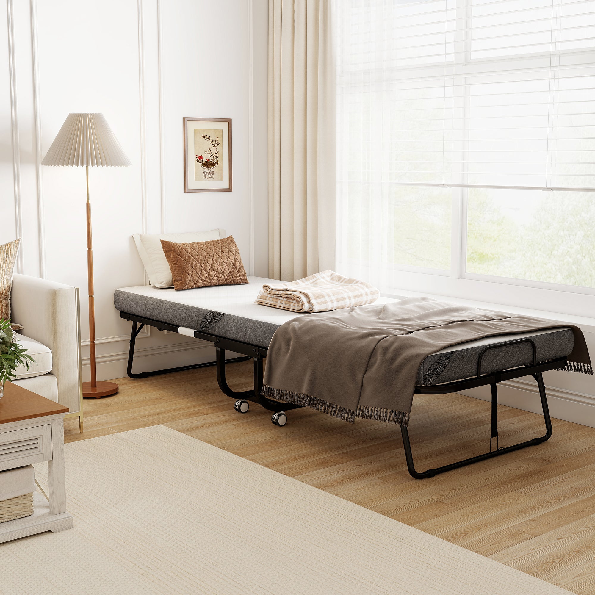 Cama Dobrável – 200x75x42,5cm – Branco e Preto – Aço e Poliéster