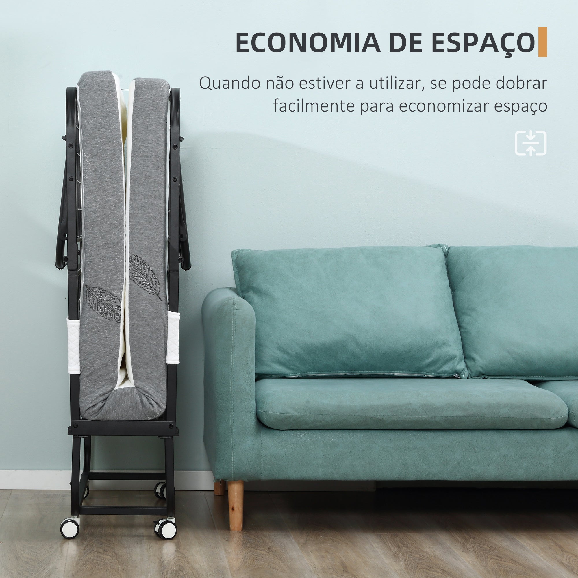 Cama Dobrável – 200x75x42,5cm – Branco e Preto – Aço e Poliéster