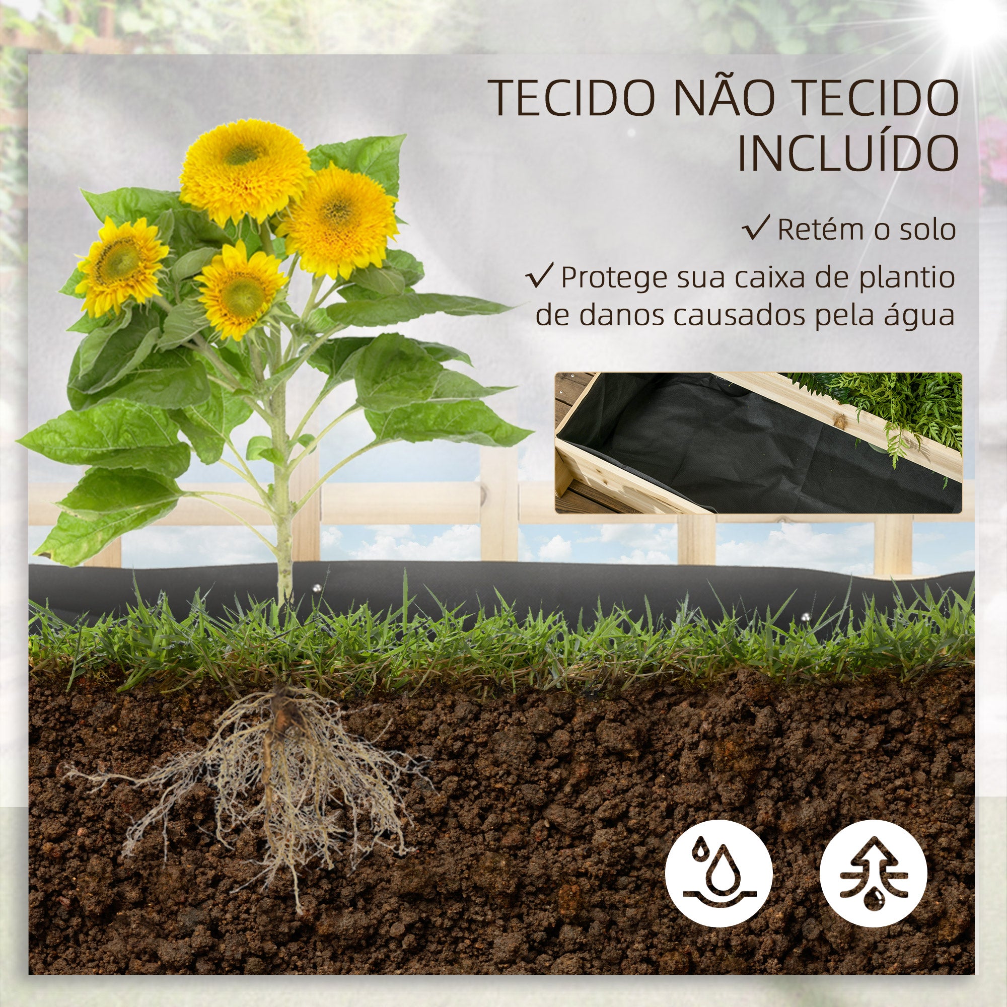Floreira de 3 Níveis com Treliça – 95x95x110 cm – Cor de Madeira Natural – Madeira