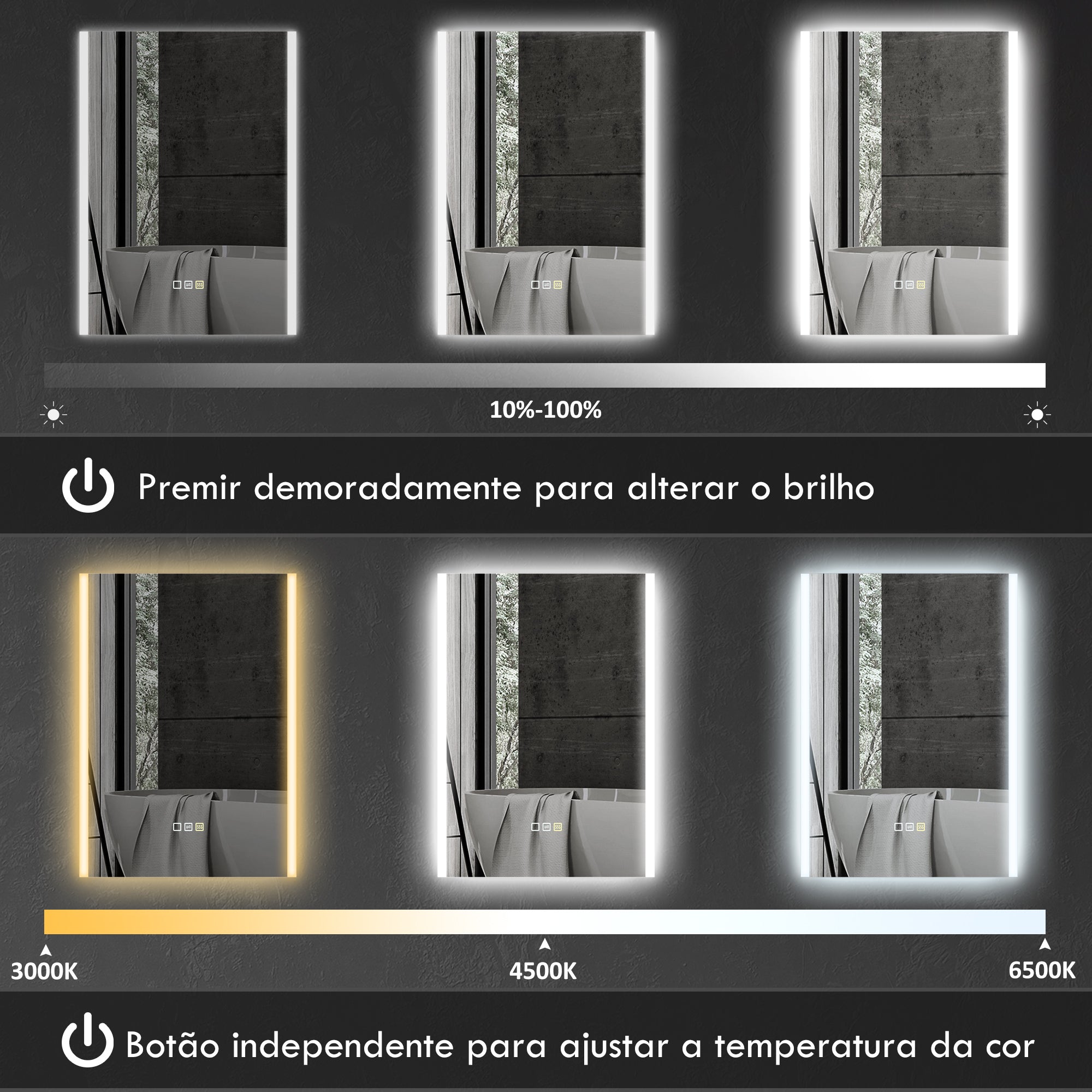 Espelho de Casa de Banho LED 70x50 cm Prata Antiembaciamento IP44