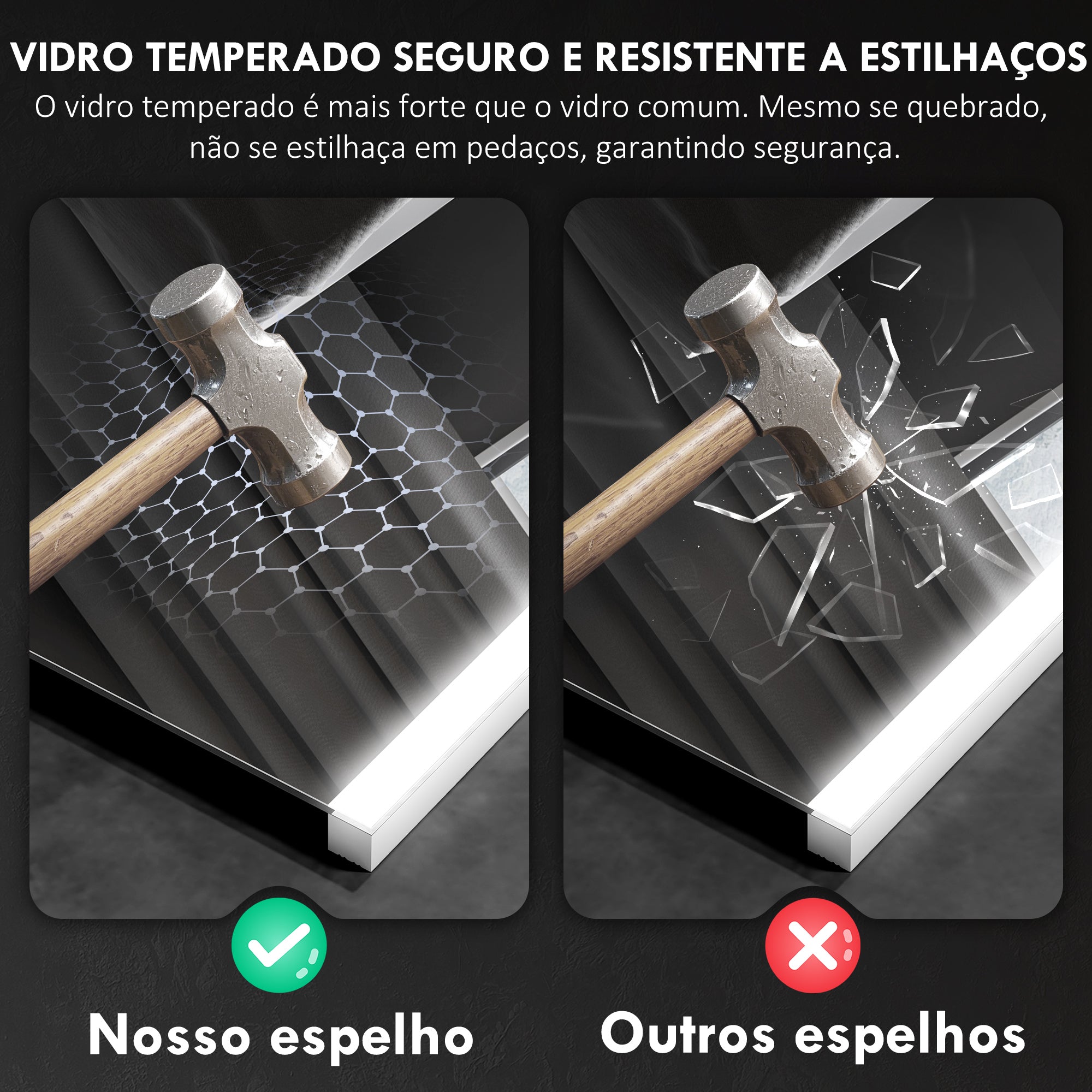 Espelho de Casa de Banho LED 70x50 cm Prata Antiembaciamento IP44