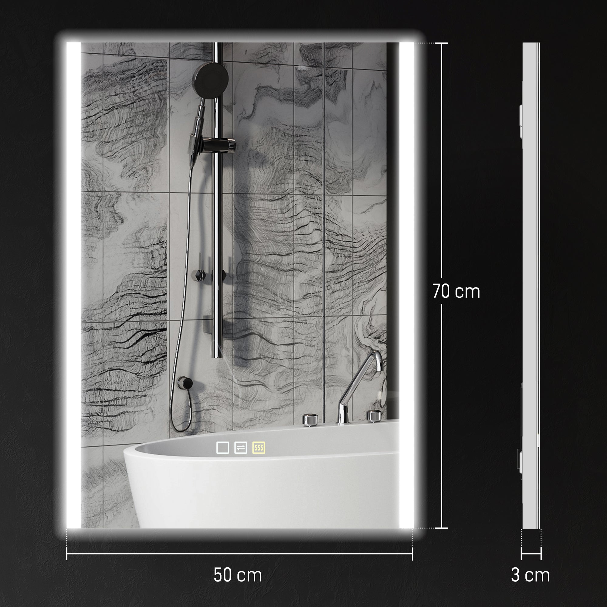 Espelho de Casa de Banho LED 70x50 cm Prata Antiembaciamento IP44