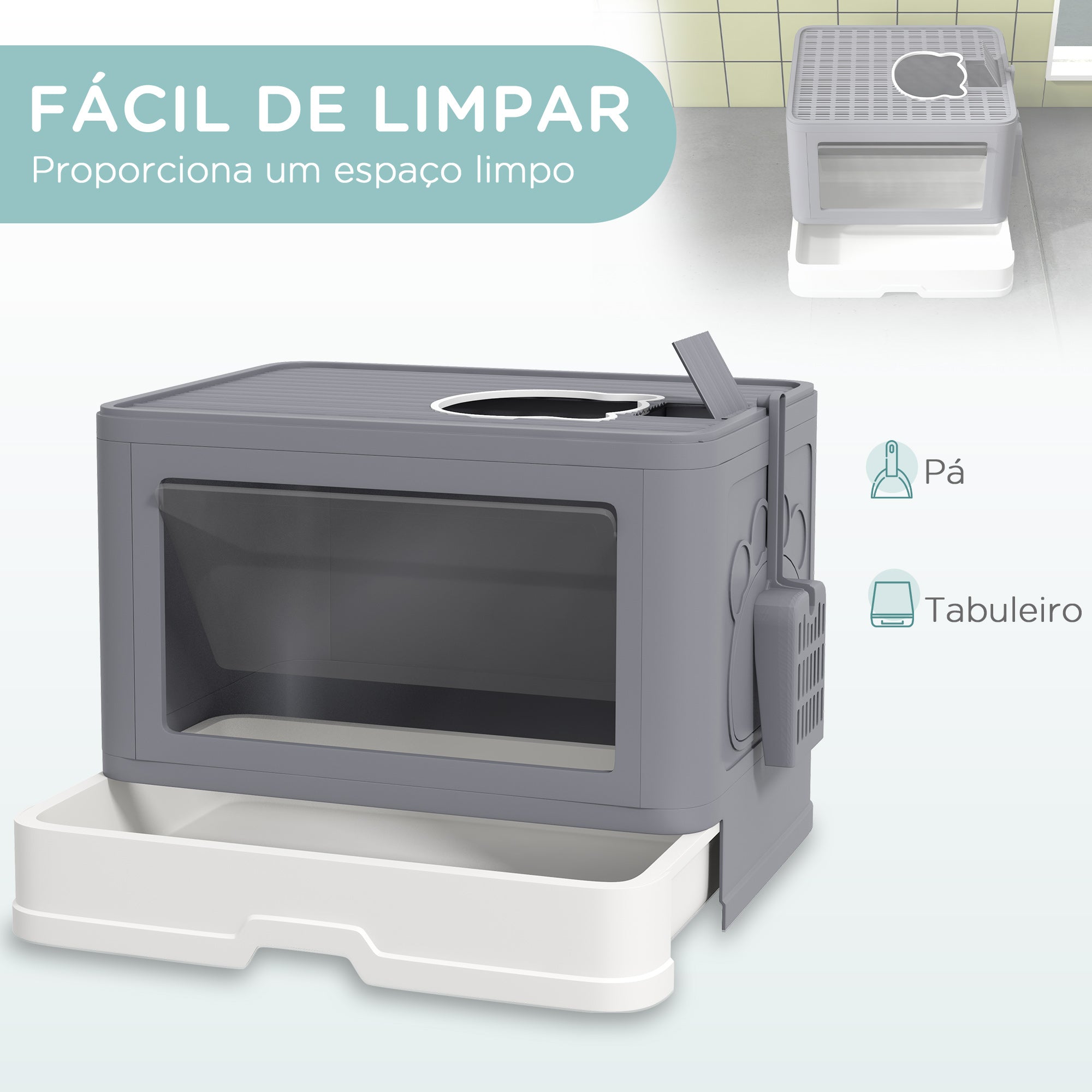 Caixa de Areia para Gatos 48,5x38x36,5 cm - Cinza Claro