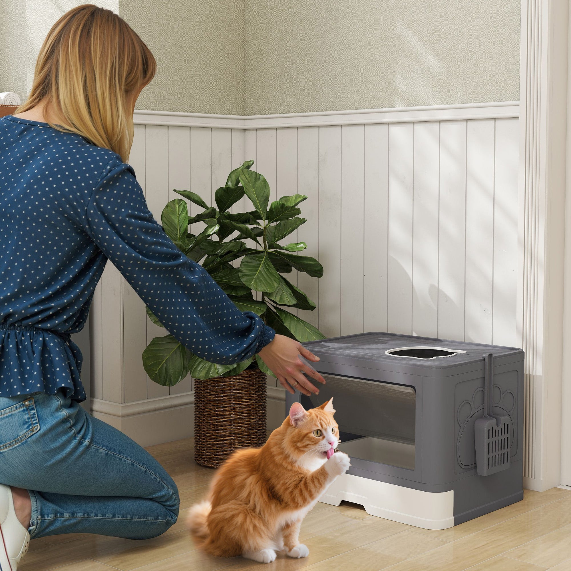 Caixa de Areia para Gatos 48,5x38x36,5 cm - Cinza Claro