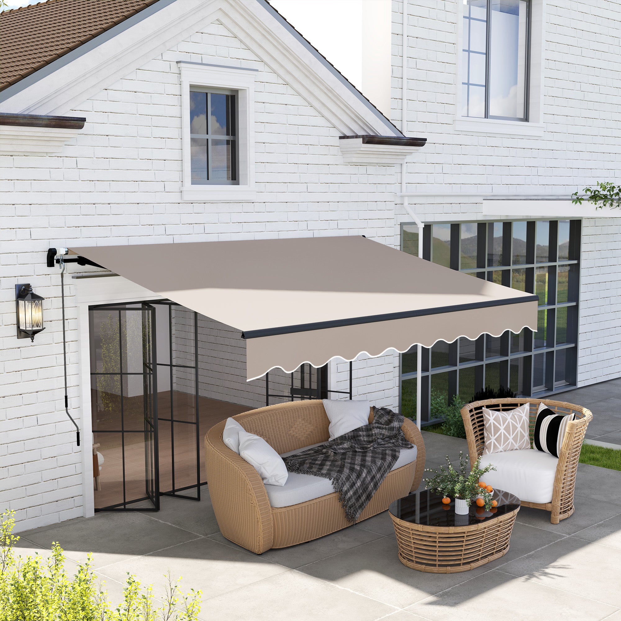 Toldo Manual Retrátil 360x220 cm Cor Creme Branco