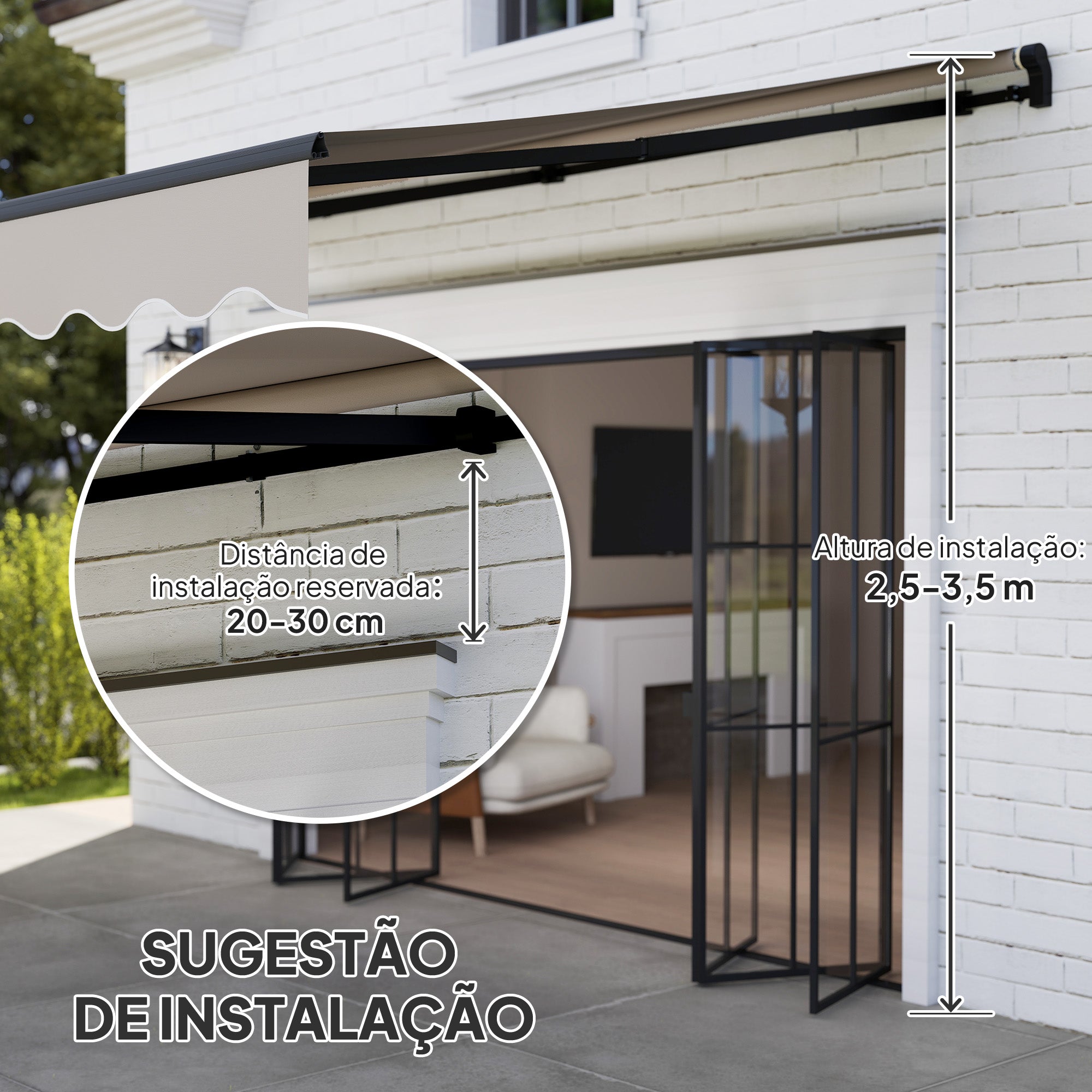 Toldo Manual Retrátil 360x220 cm Cor Creme Branco