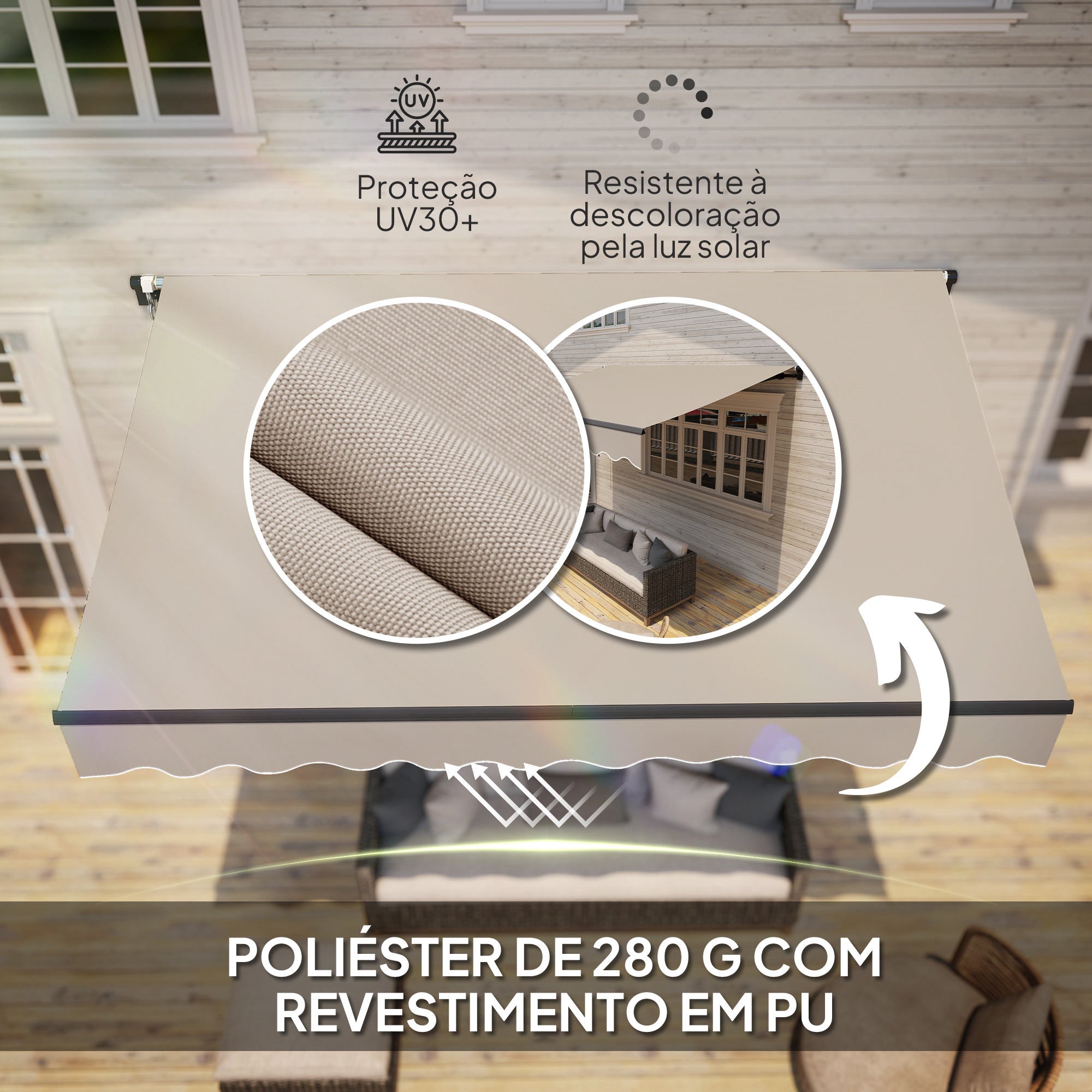 Toldo Manual Retrátil 360x220 cm Cor Creme Branco