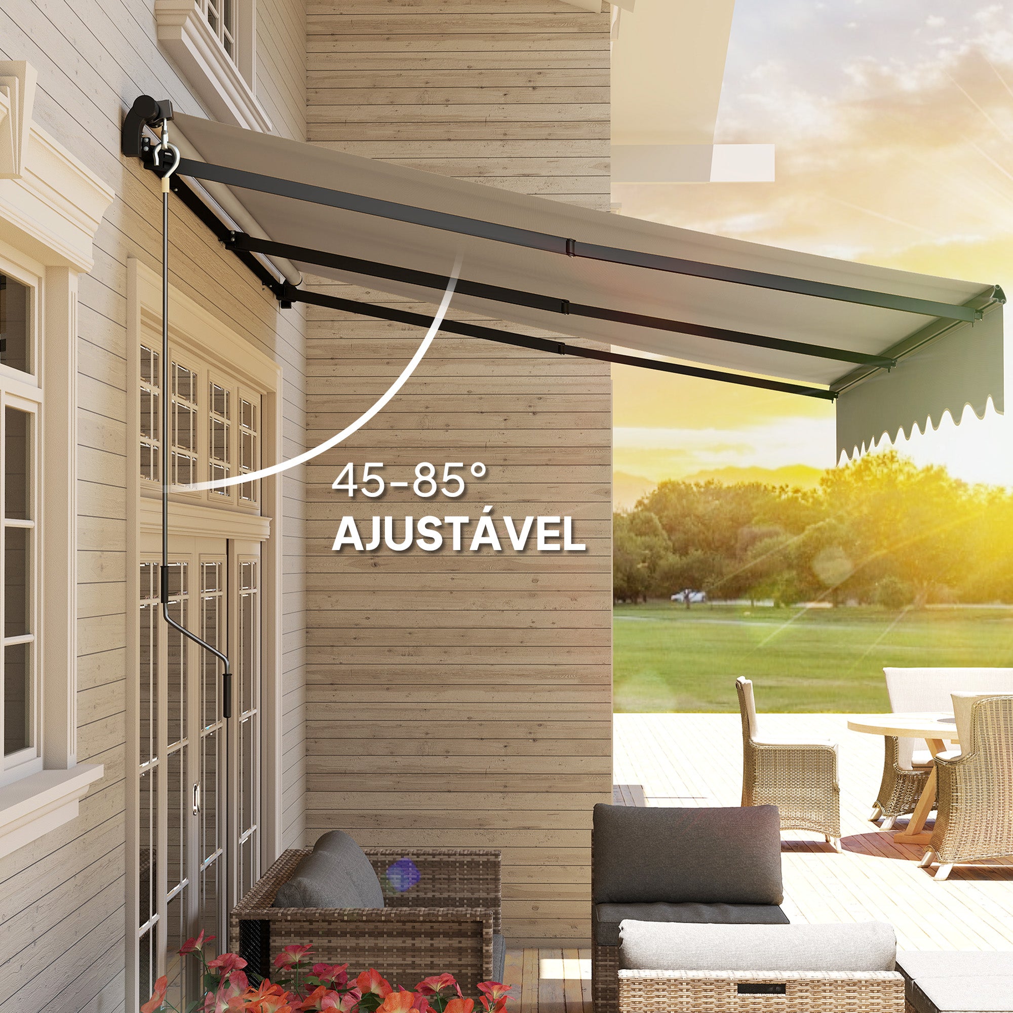 Toldo Manual Retrátil 360x220 cm Cor Creme Branco