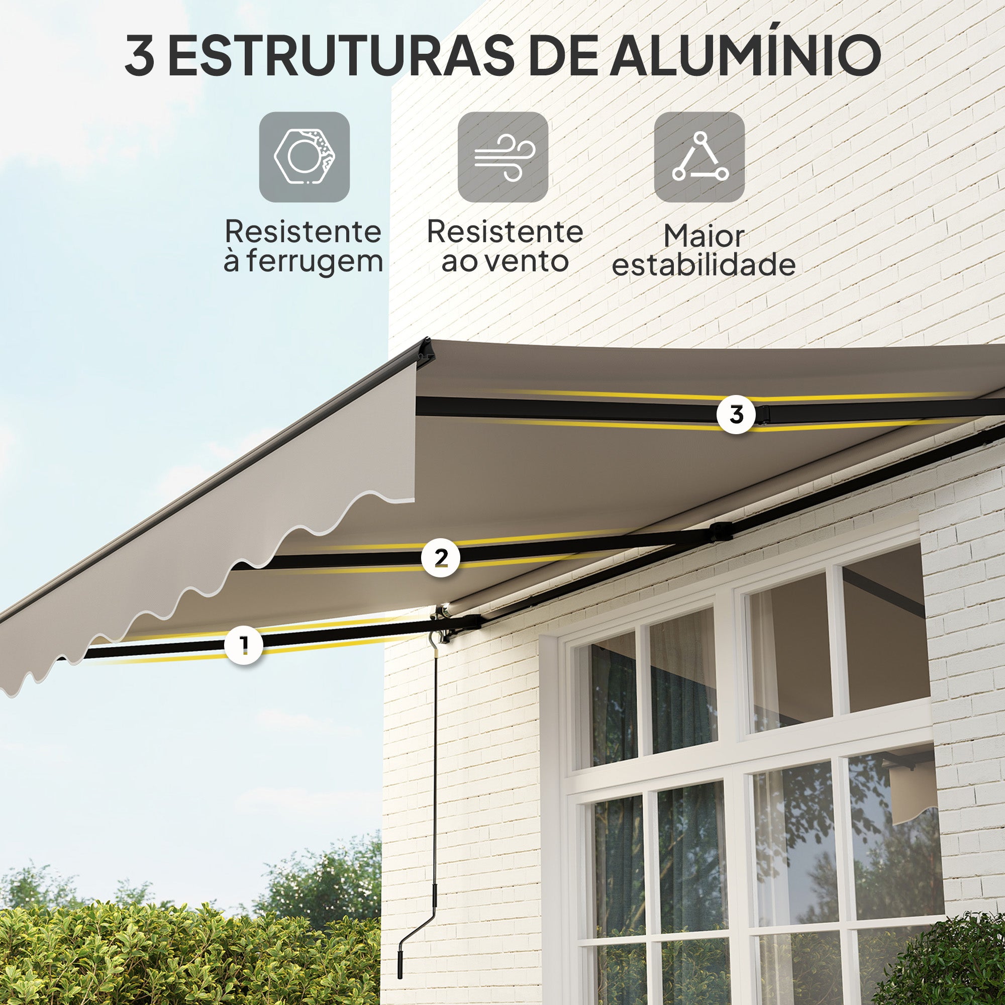 Toldo Manual Retrátil 360x220 cm Cor Creme Branco