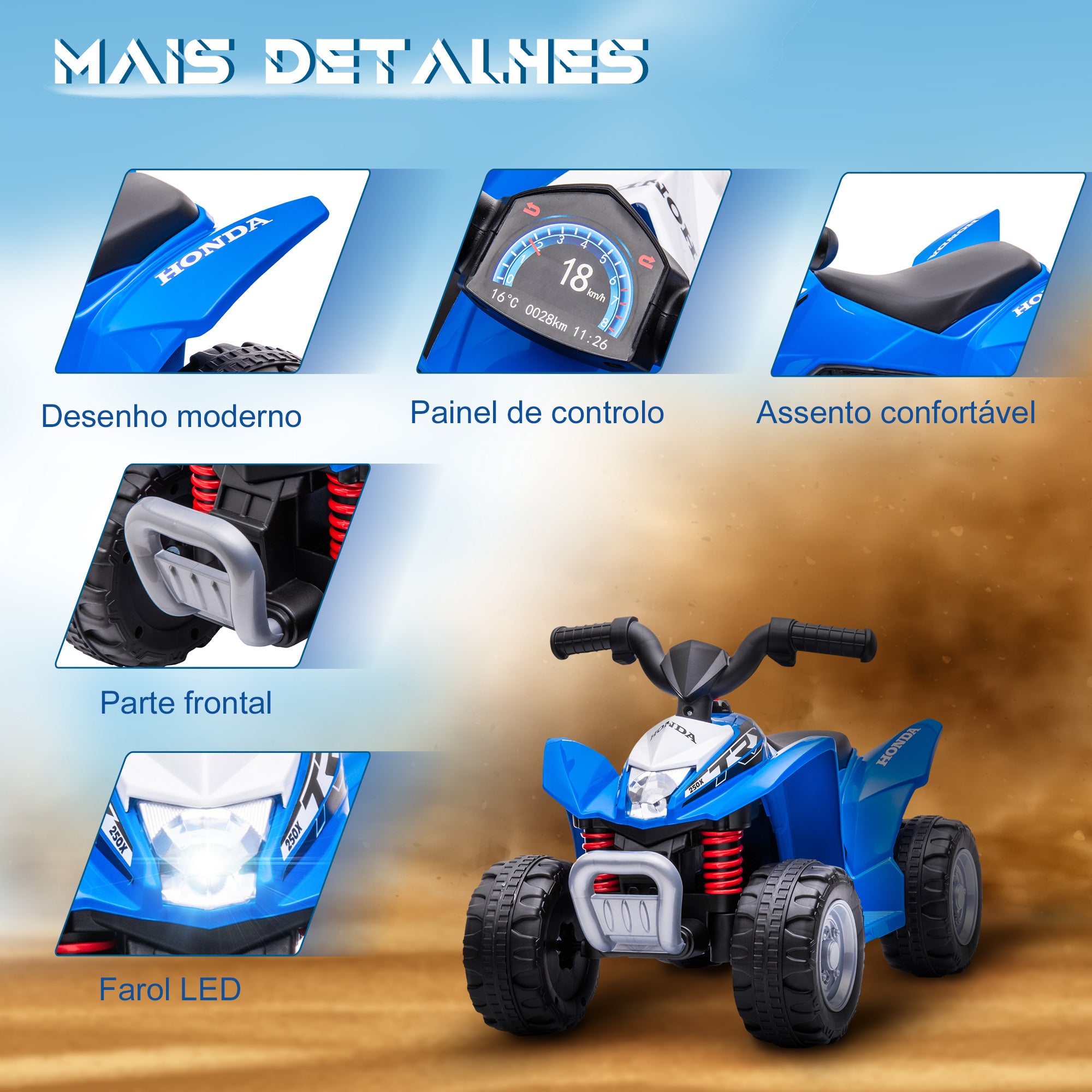 Quadriciclo Elétrico Infantil Azul 65.5x38.5x43.5cm