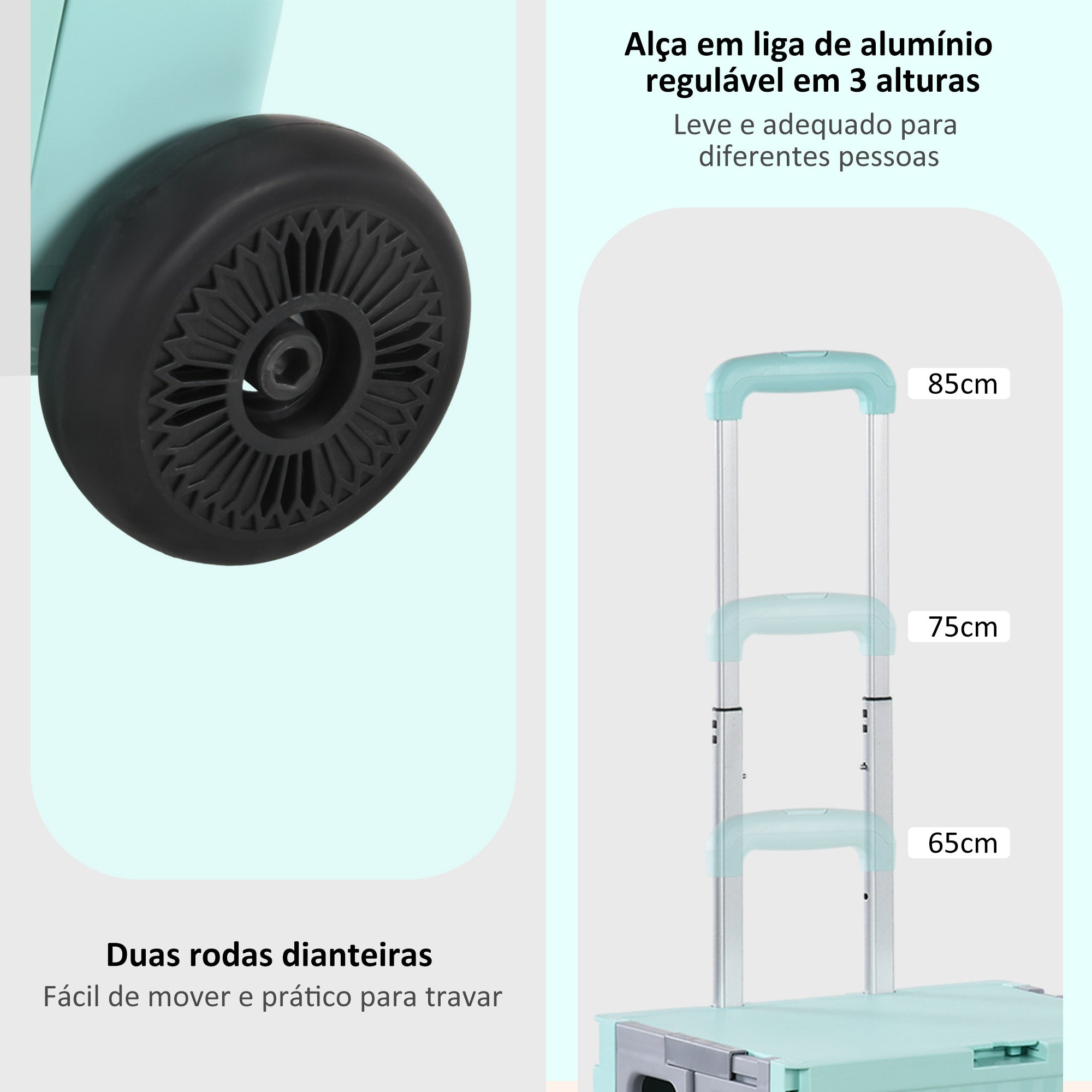 Carrinho de Armazenamento Dobrável com Pega Ajustável 41,5x32,5x85 cm Verde