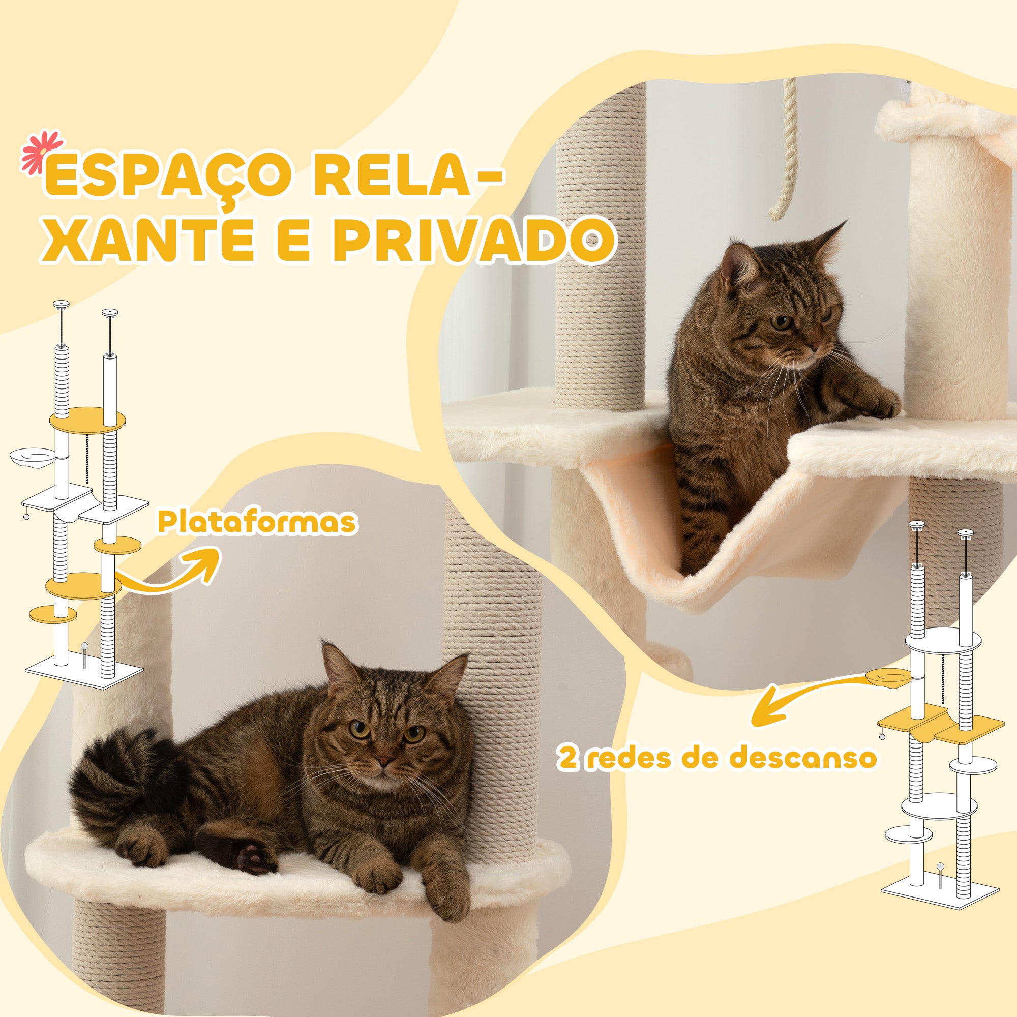 Arranhador para Gatos Bege e Cinza - 60x44x225-255 cm