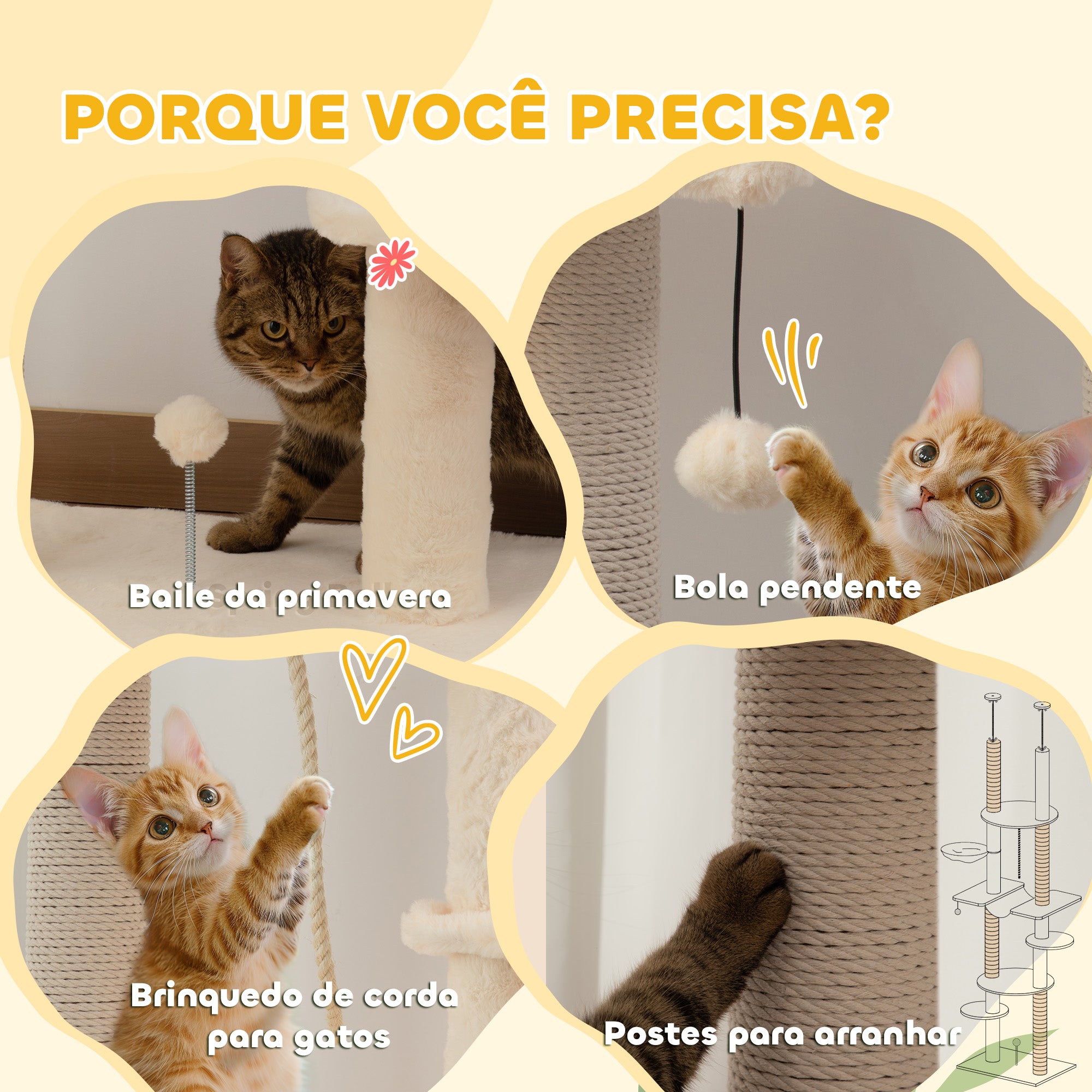 Arranhador para Gatos Bege e Cinza - 60x44x225-255 cm