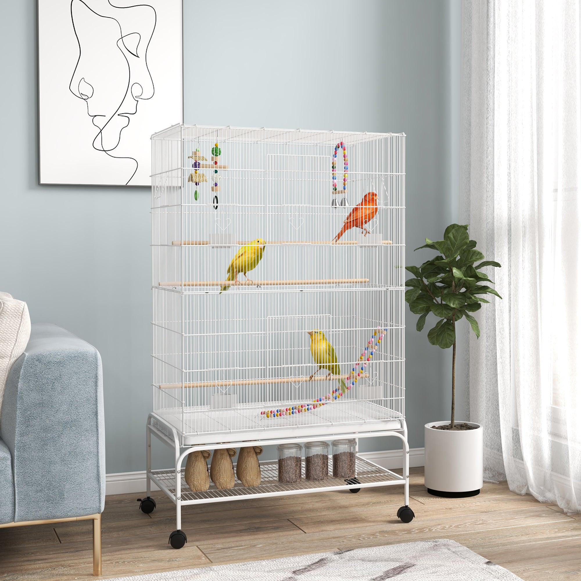 Gaiola para Pássaros Grande 79x49x133 cm - Branco