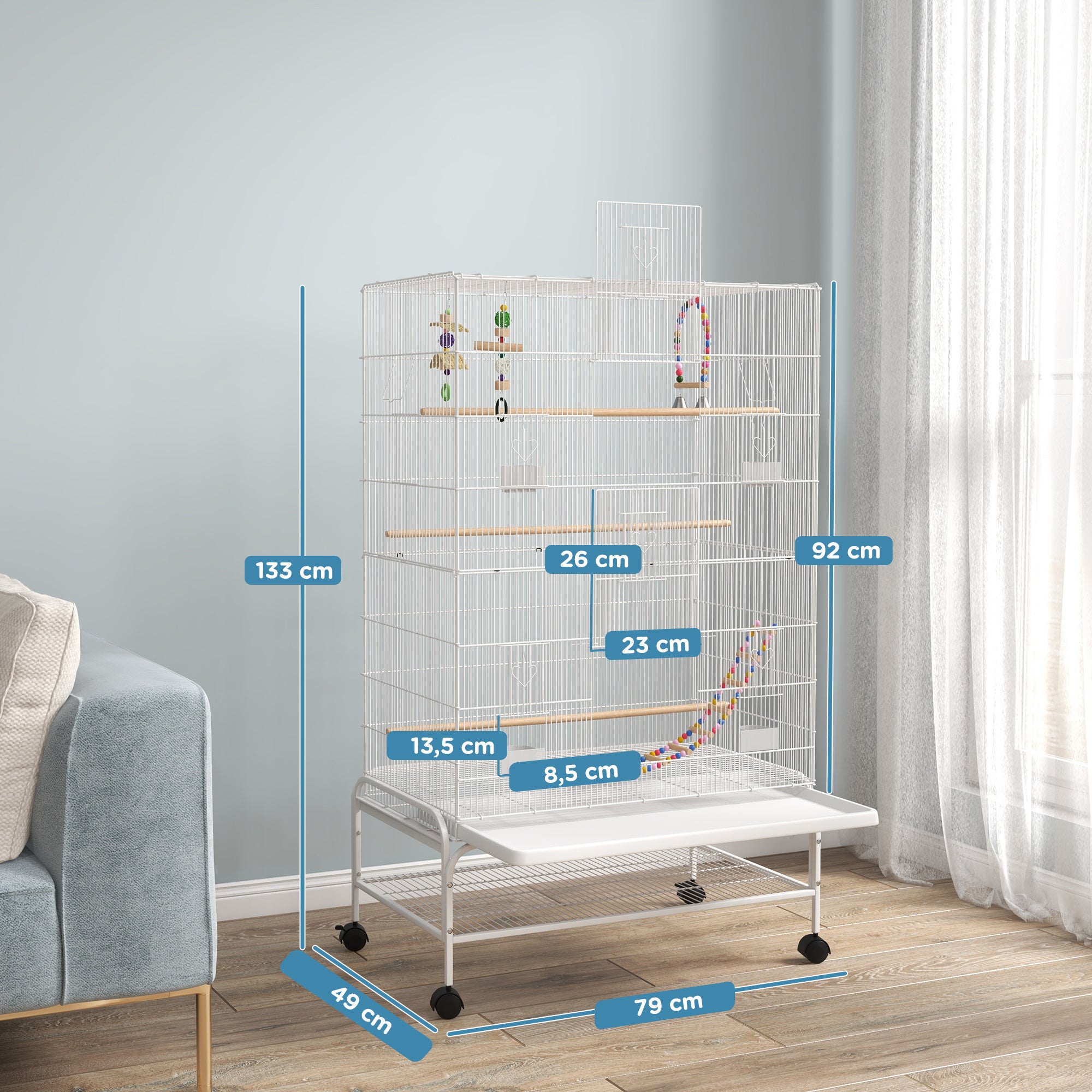 Gaiola para Pássaros Grande 79x49x133 cm - Branco