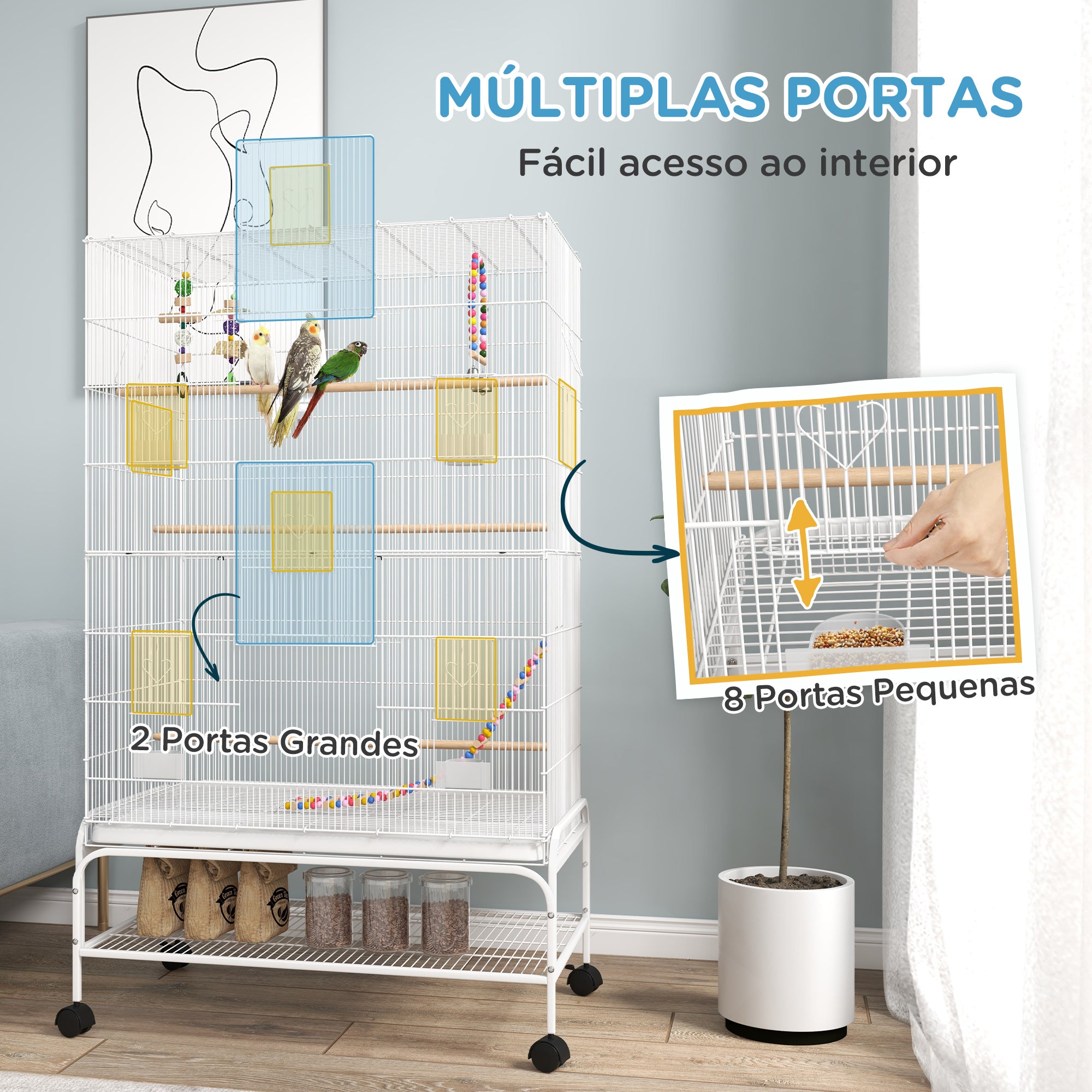 Gaiola para Pássaros Grande 79x49x133 cm - Branco