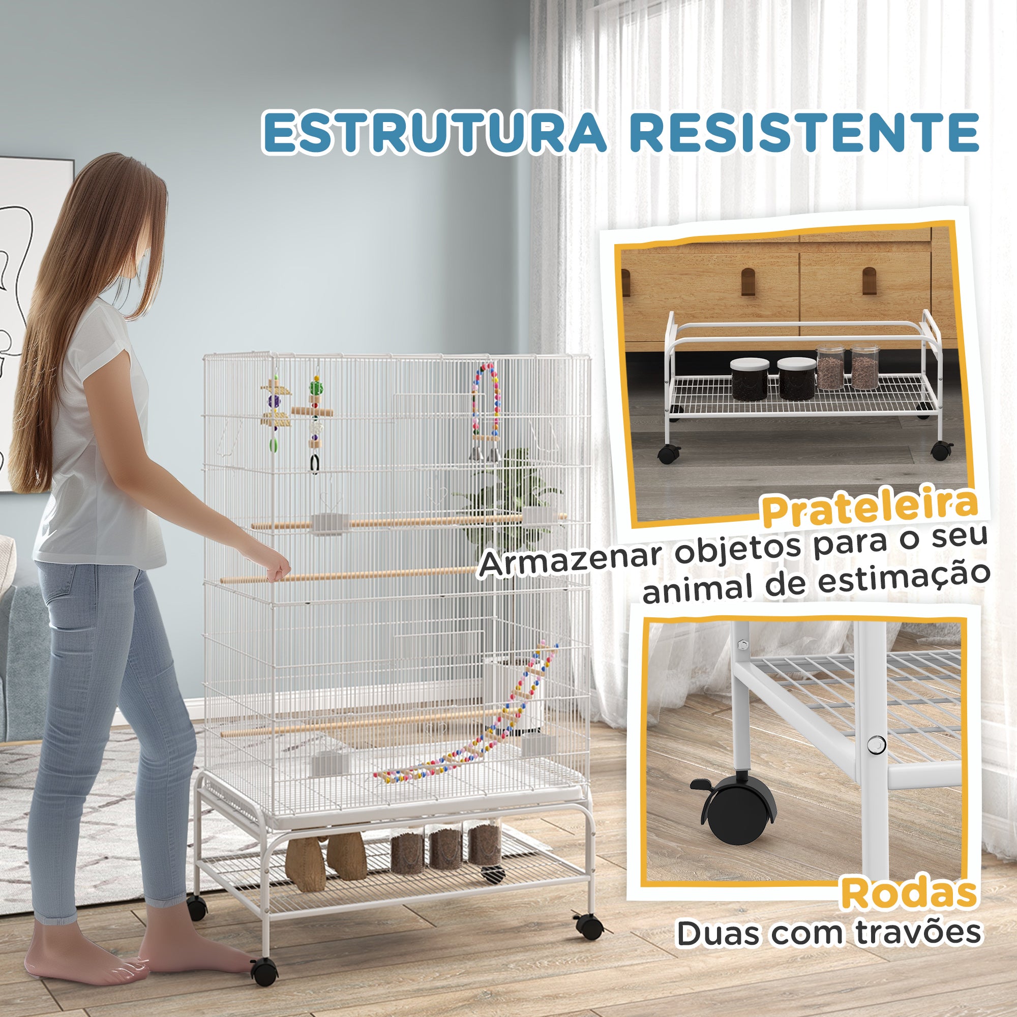 Gaiola para Pássaros Grande 79x49x133 cm - Branco