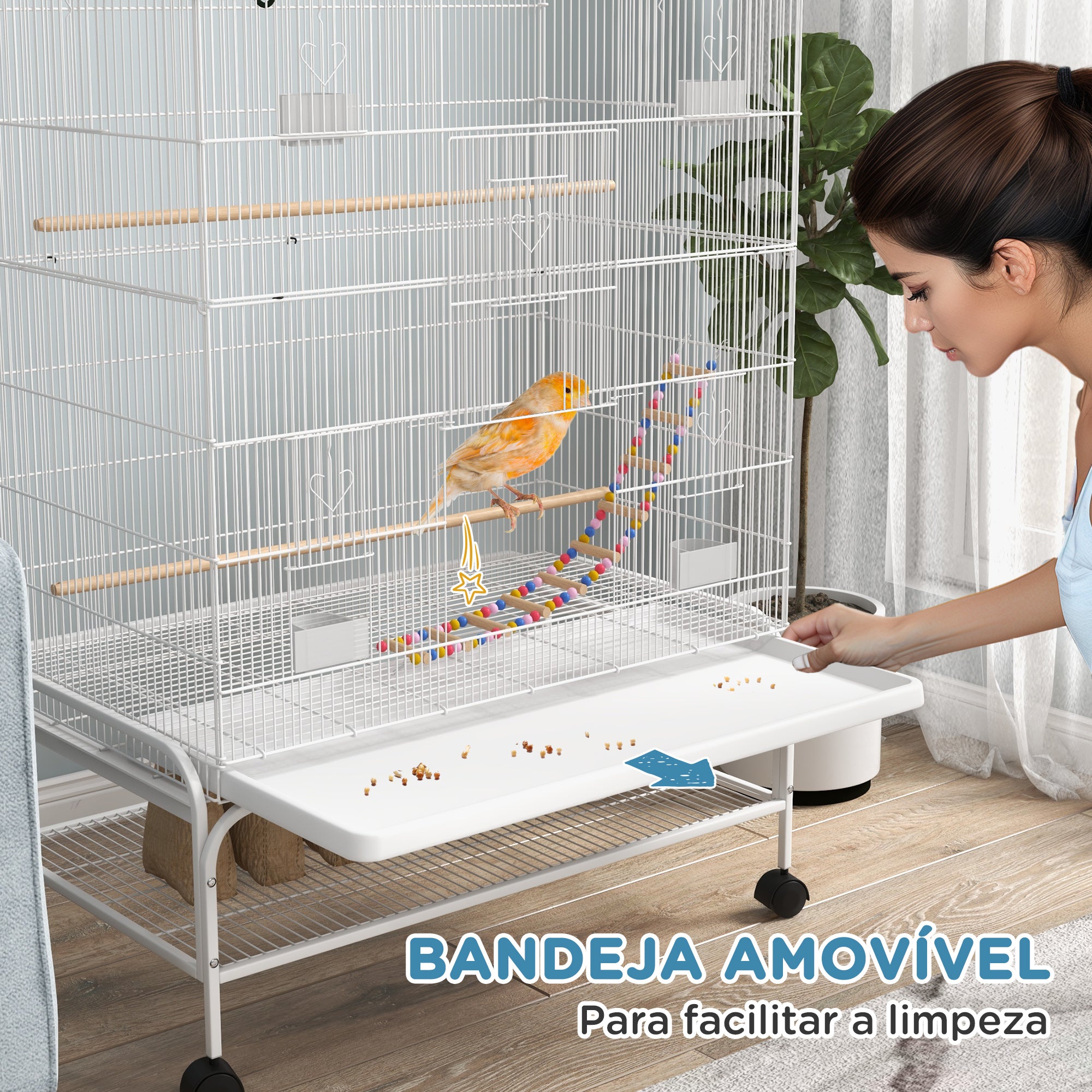 Gaiola para Pássaros Grande 79x49x133 cm - Branco
