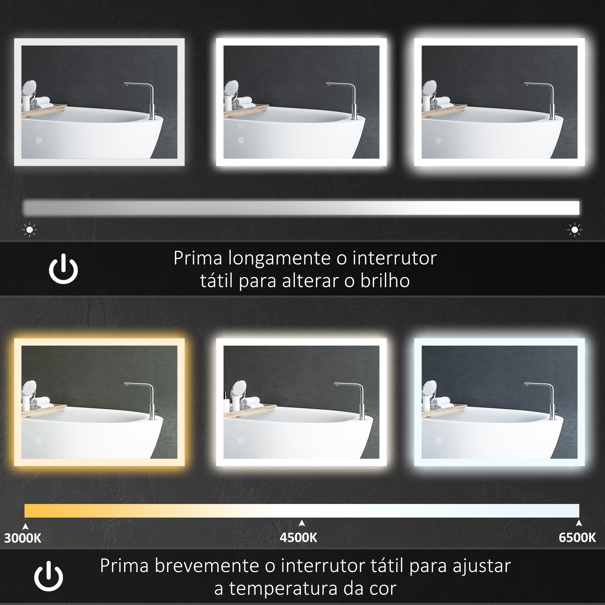 Espelho Casa de Banho LED 70x50 cm Prata