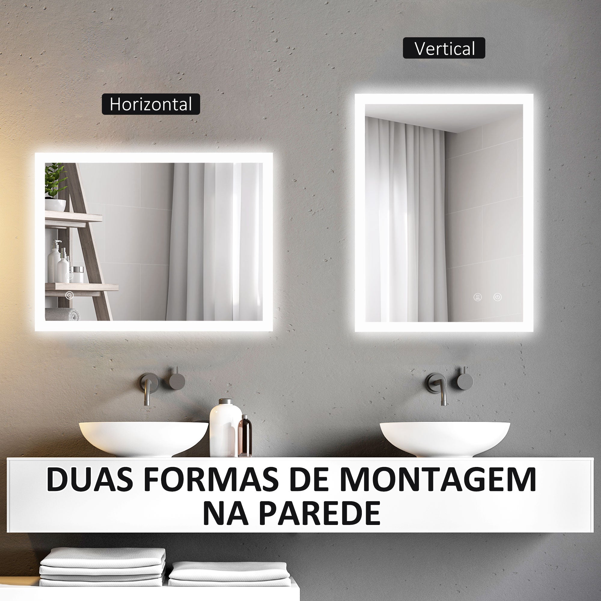 Espelho Casa de Banho LED 70x50 cm Prata