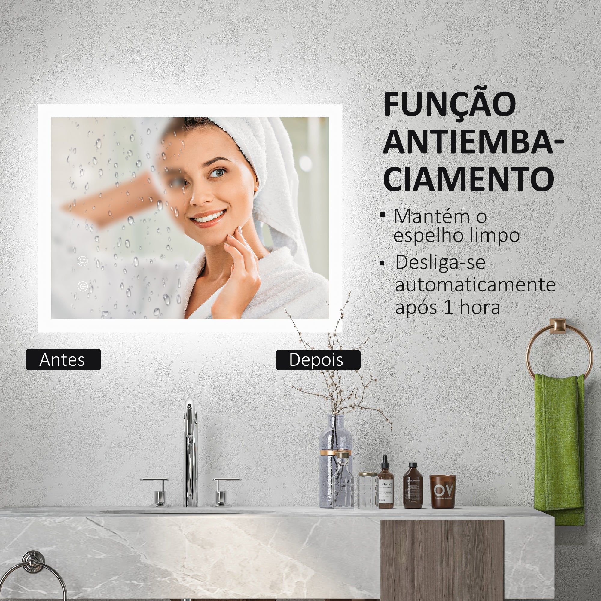 Espelho Casa de Banho LED 70x50 cm Prata