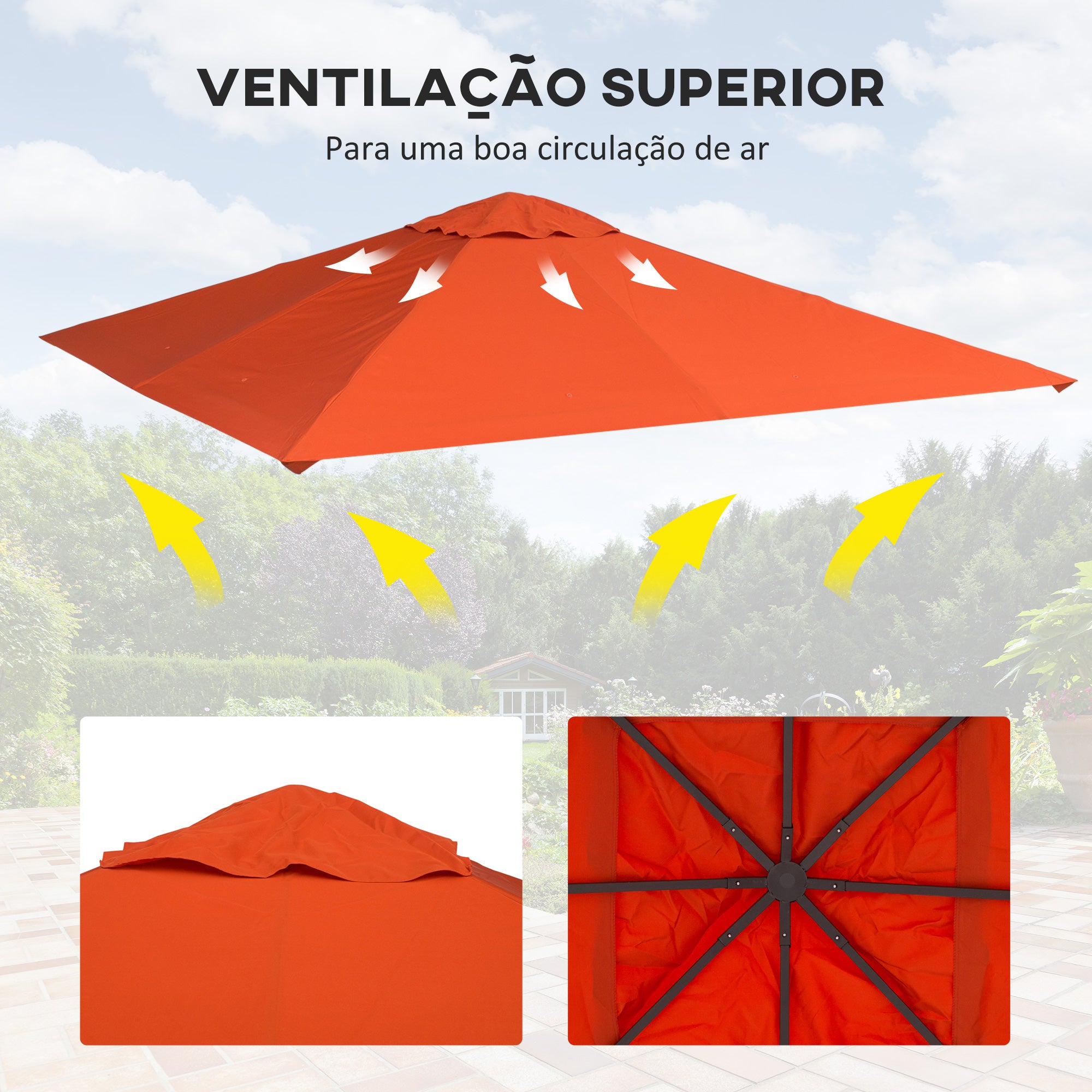 Toldo de Substituição Laranja 300x300cm para Pérgola de Jardim