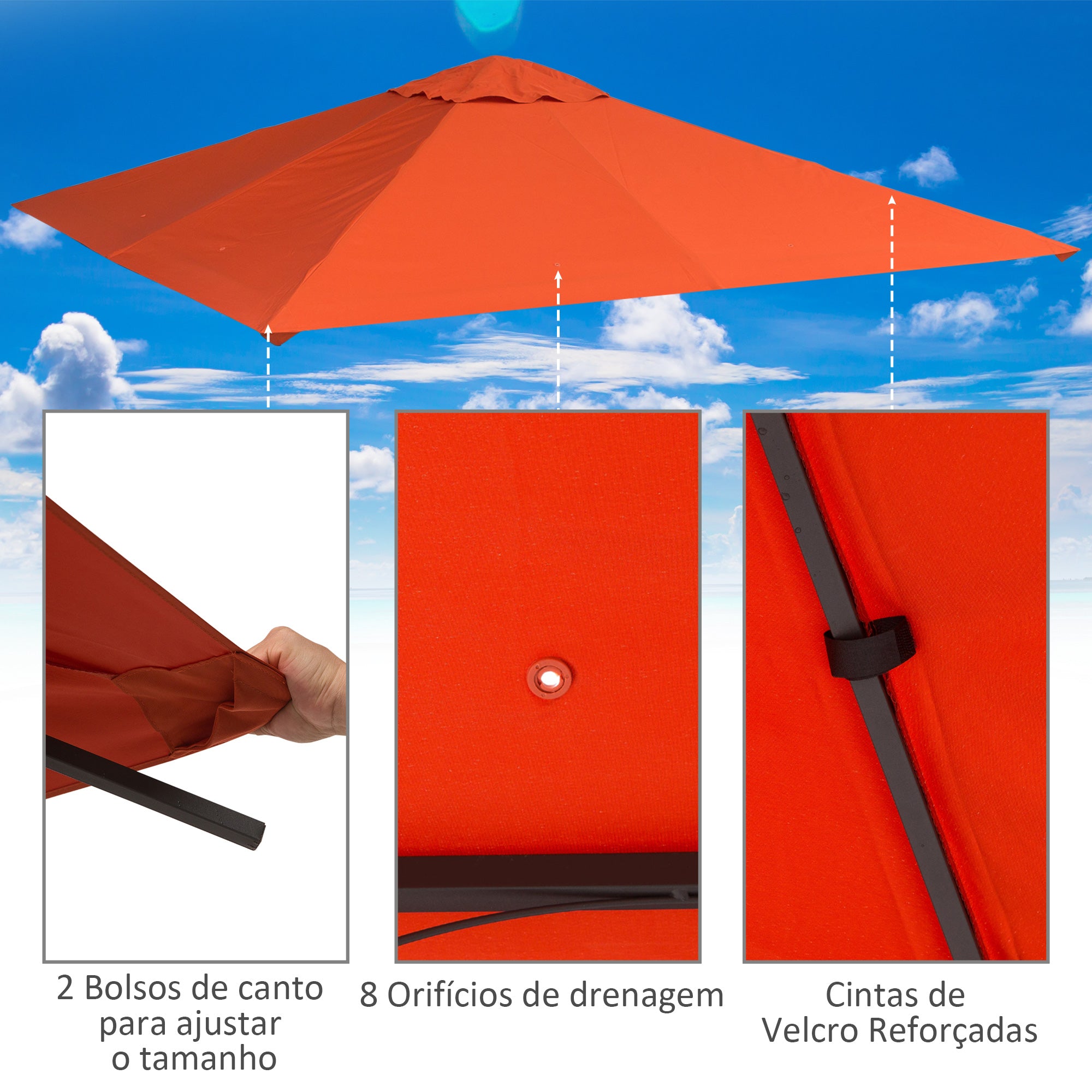 Toldo de Substituição Laranja 300x300cm para Pérgola de Jardim