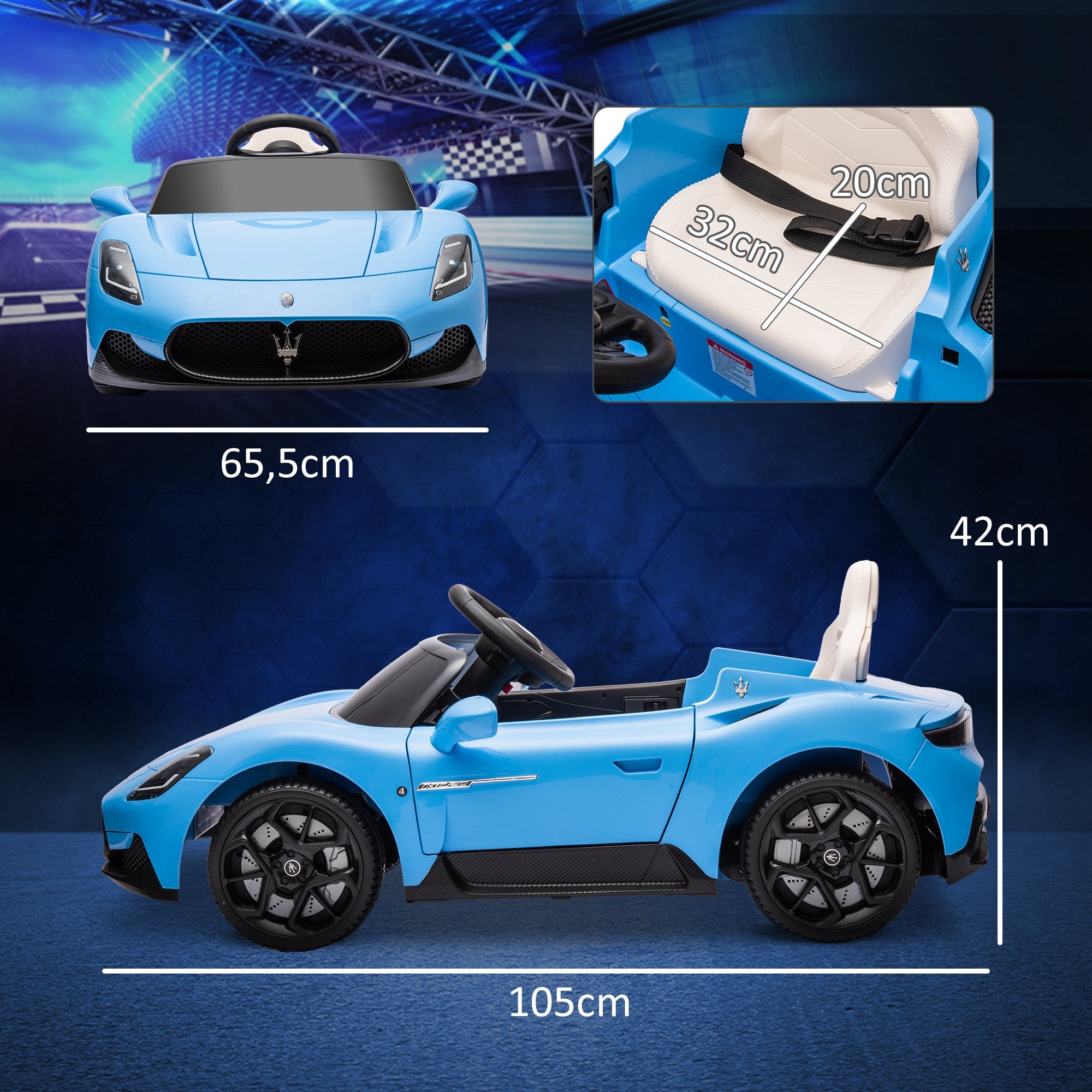 Carro Elétrico Infantil Azul 105x65,5x42 cm com Licença Maserati MC20