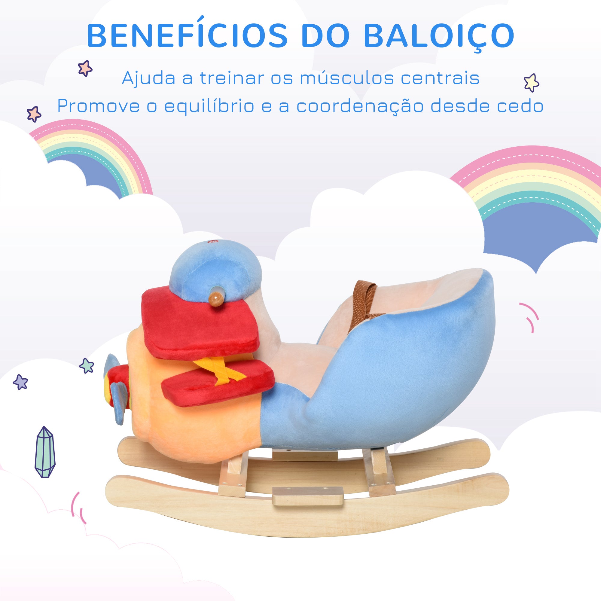 Baloiço Helicóptero de Pelúcia 60x33x45 cm - Multicor