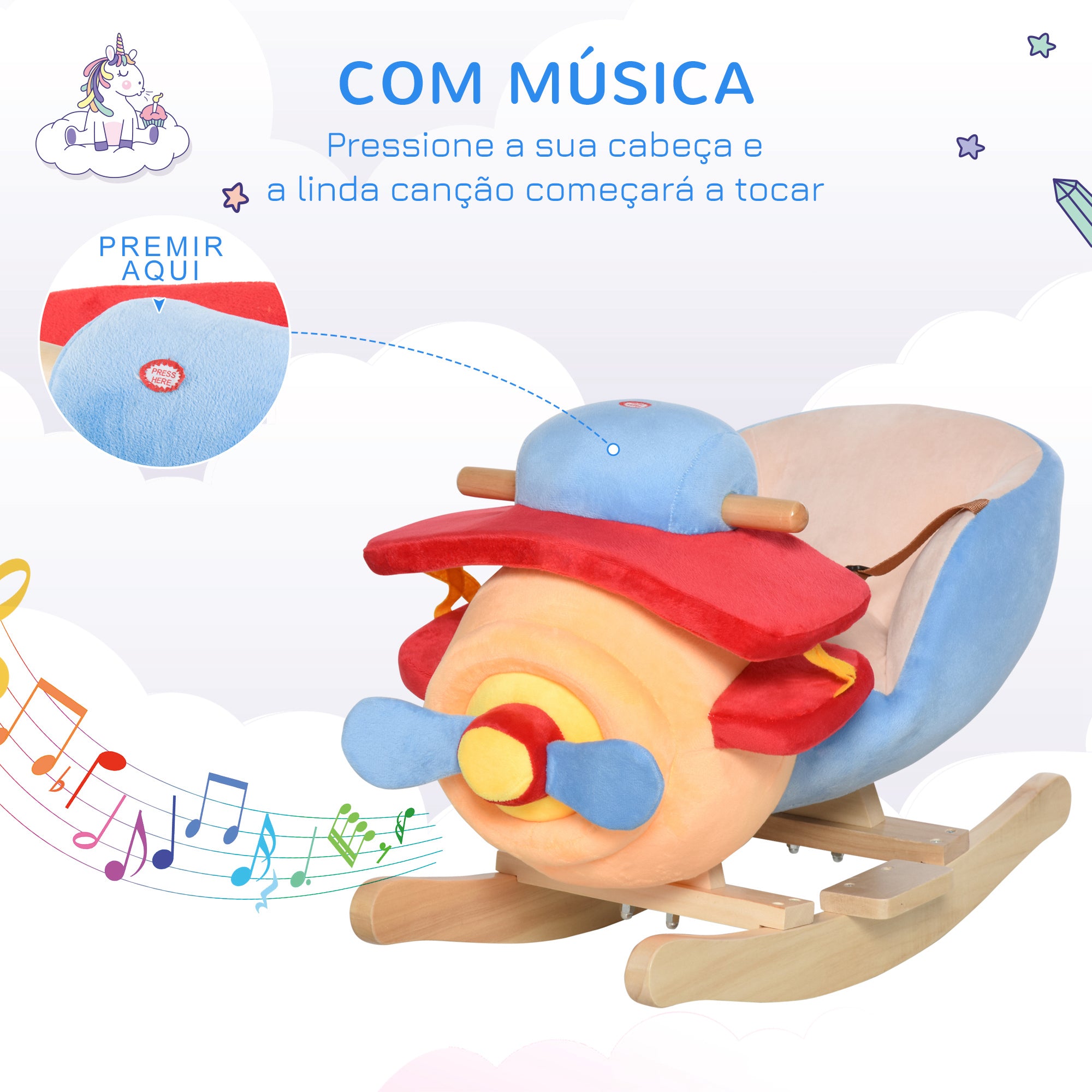 Baloiço Helicóptero de Pelúcia 60x33x45 cm - Multicor