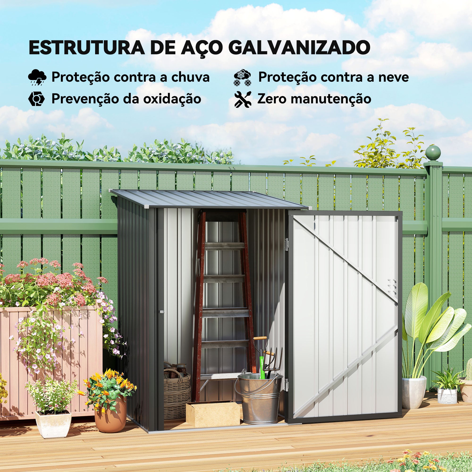 Abrigo de Jardim 100x103x160 cm Cinzento - Aço Galvanizado