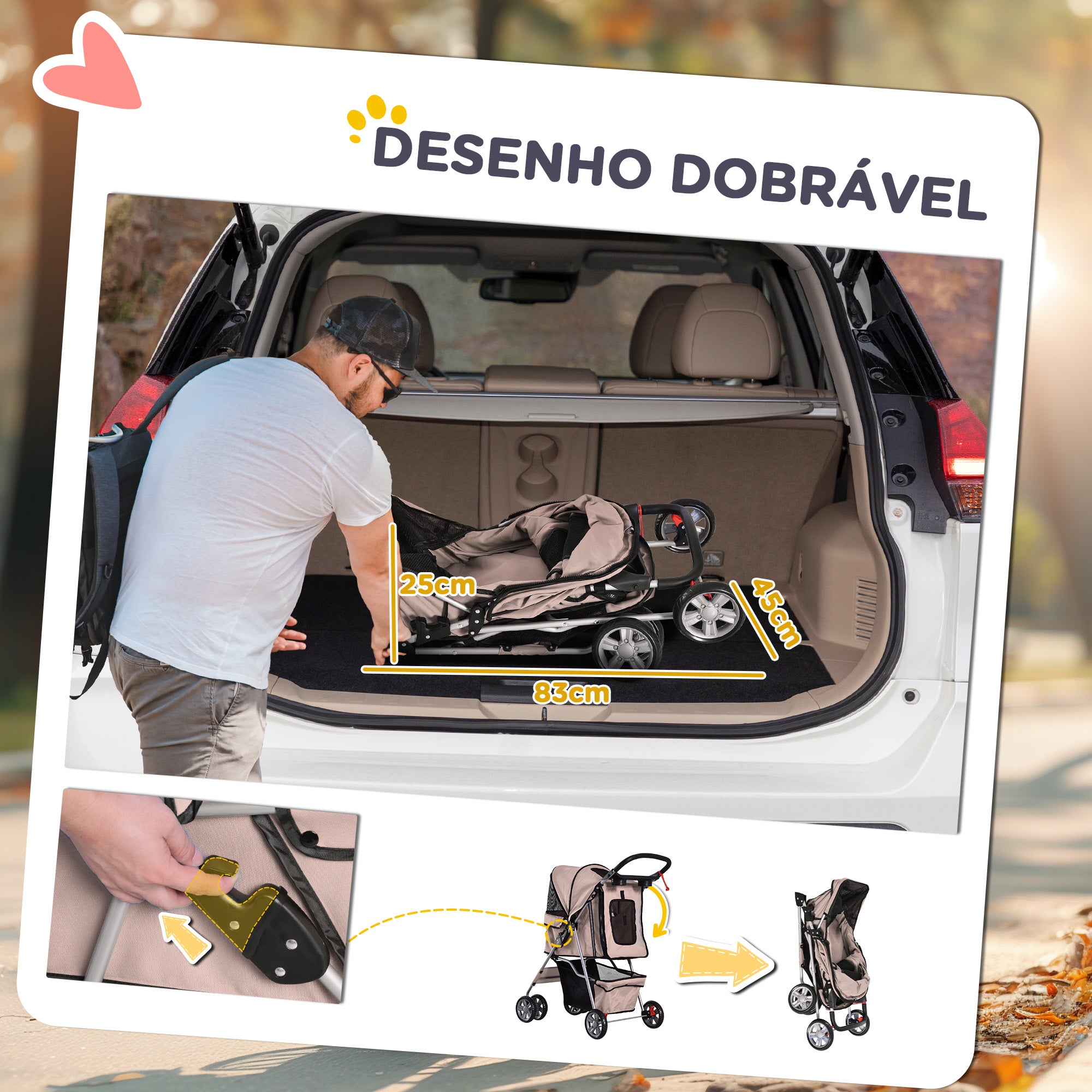 Carrinho de Passeio para Animais de Estimação Café 75x45x97cm