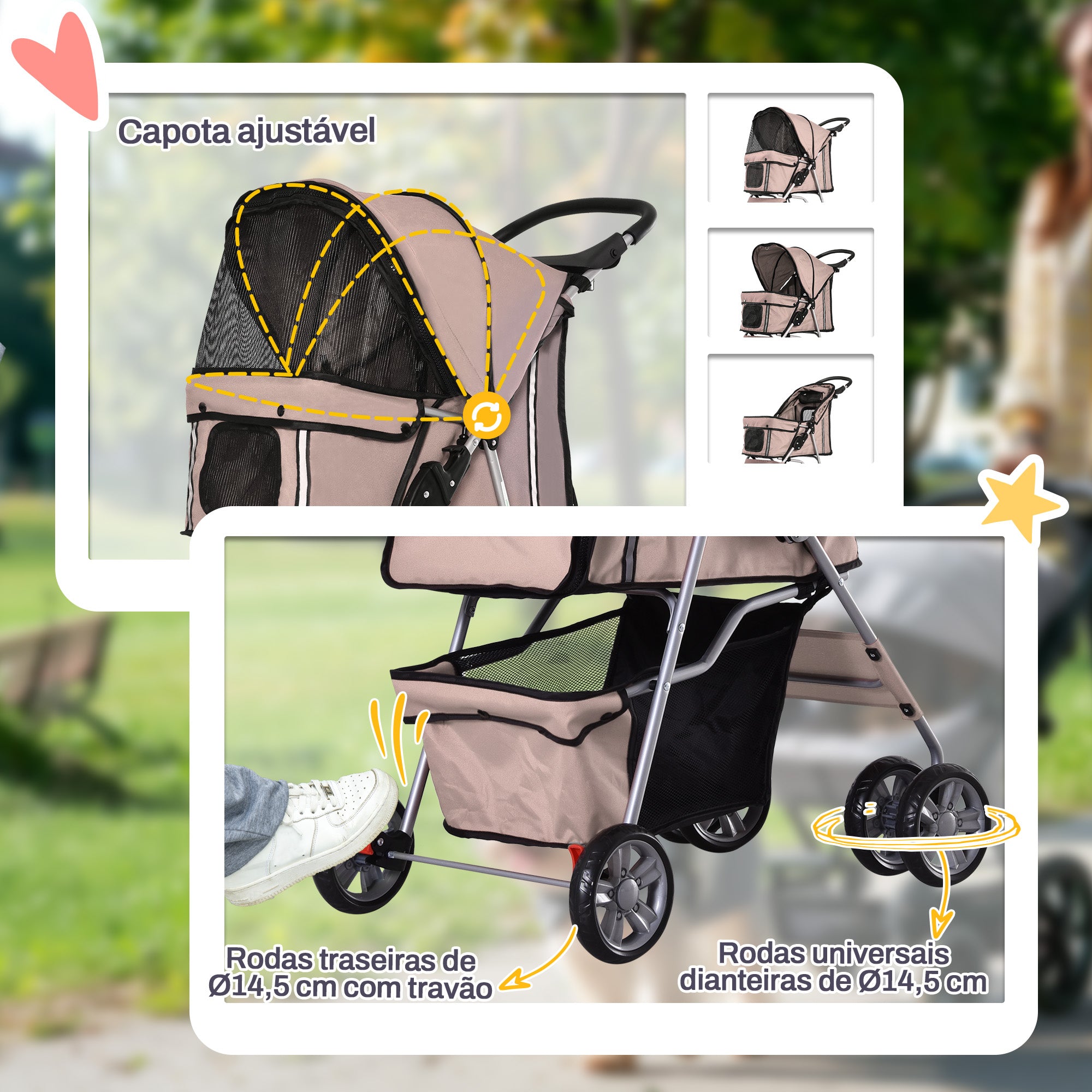 Carrinho de Passeio para Animais de Estimação Café 75x45x97cm