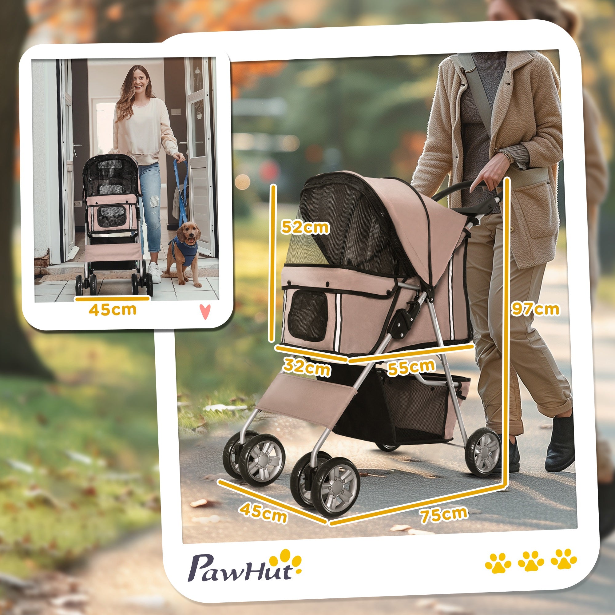 Carrinho de Passeio para Animais de Estimação Café 75x45x97cm