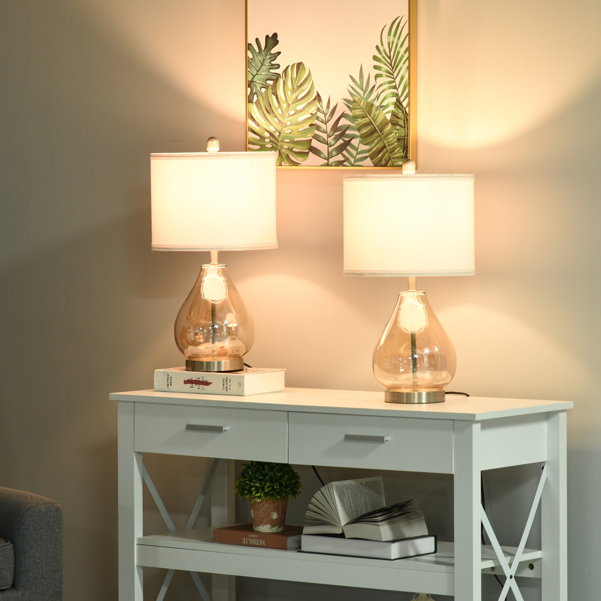 Conjunto de 2 Candeeiros de Mesa com Ecrã de Linho Ø30x56 cm Branco