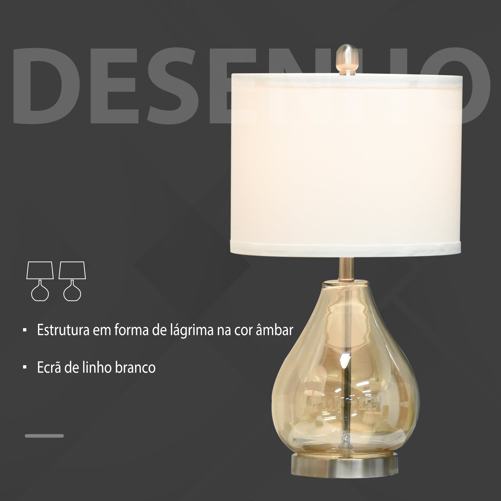 Conjunto de 2 Candeeiros de Mesa com Ecrã de Linho Ø30x56 cm Branco