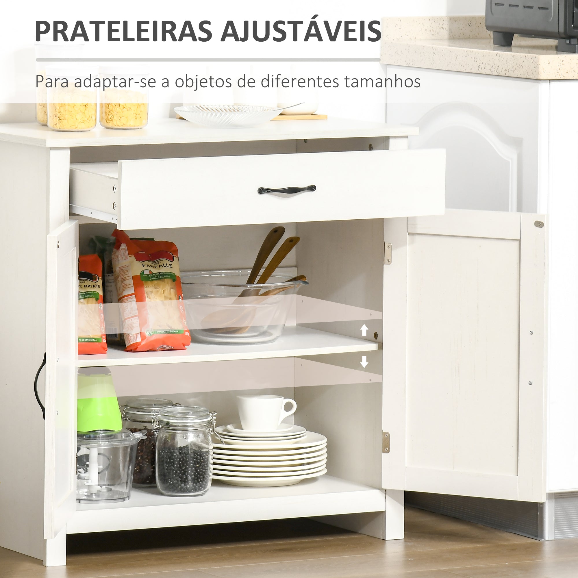 Aparador de Cozinha com 1 Gaveta e Prateleira Interior Ajustável 80x39,7x80 cm Branco