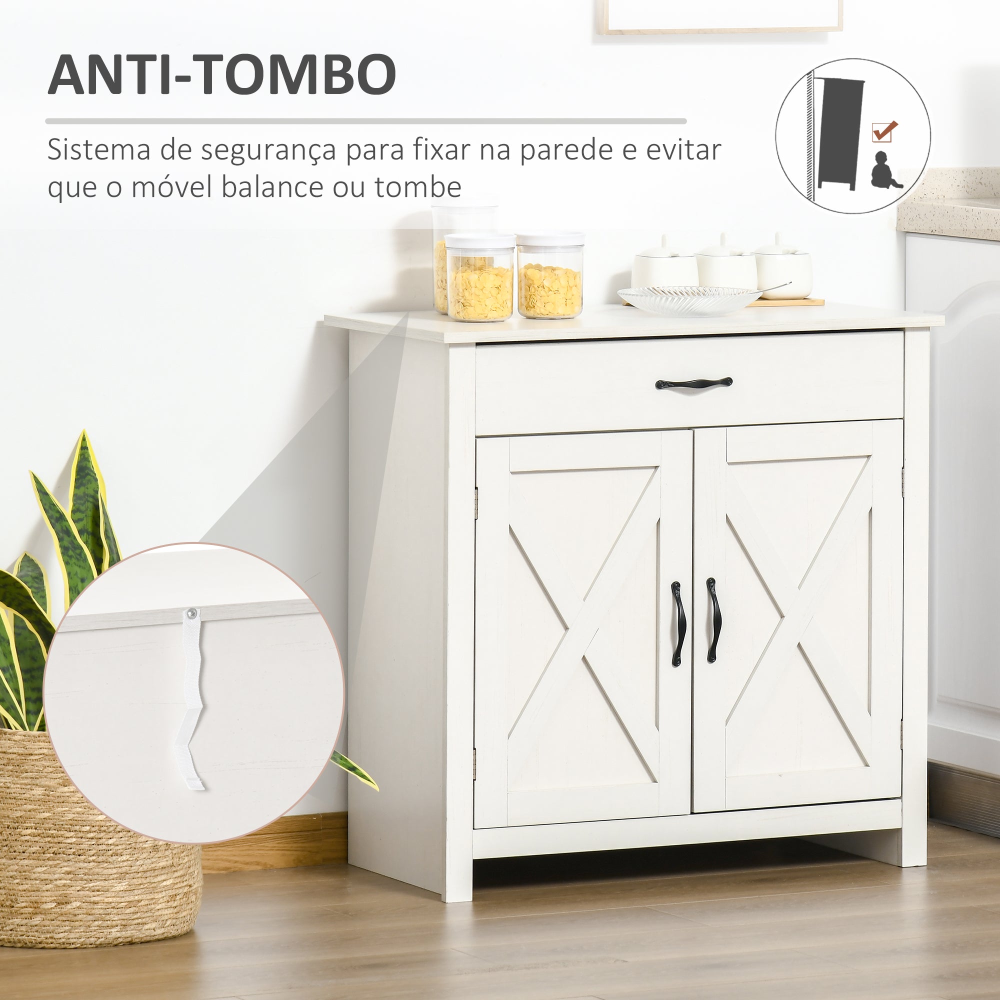 Aparador de Cozinha com 1 Gaveta e Prateleira Interior Ajustável 80x39,7x80 cm Branco