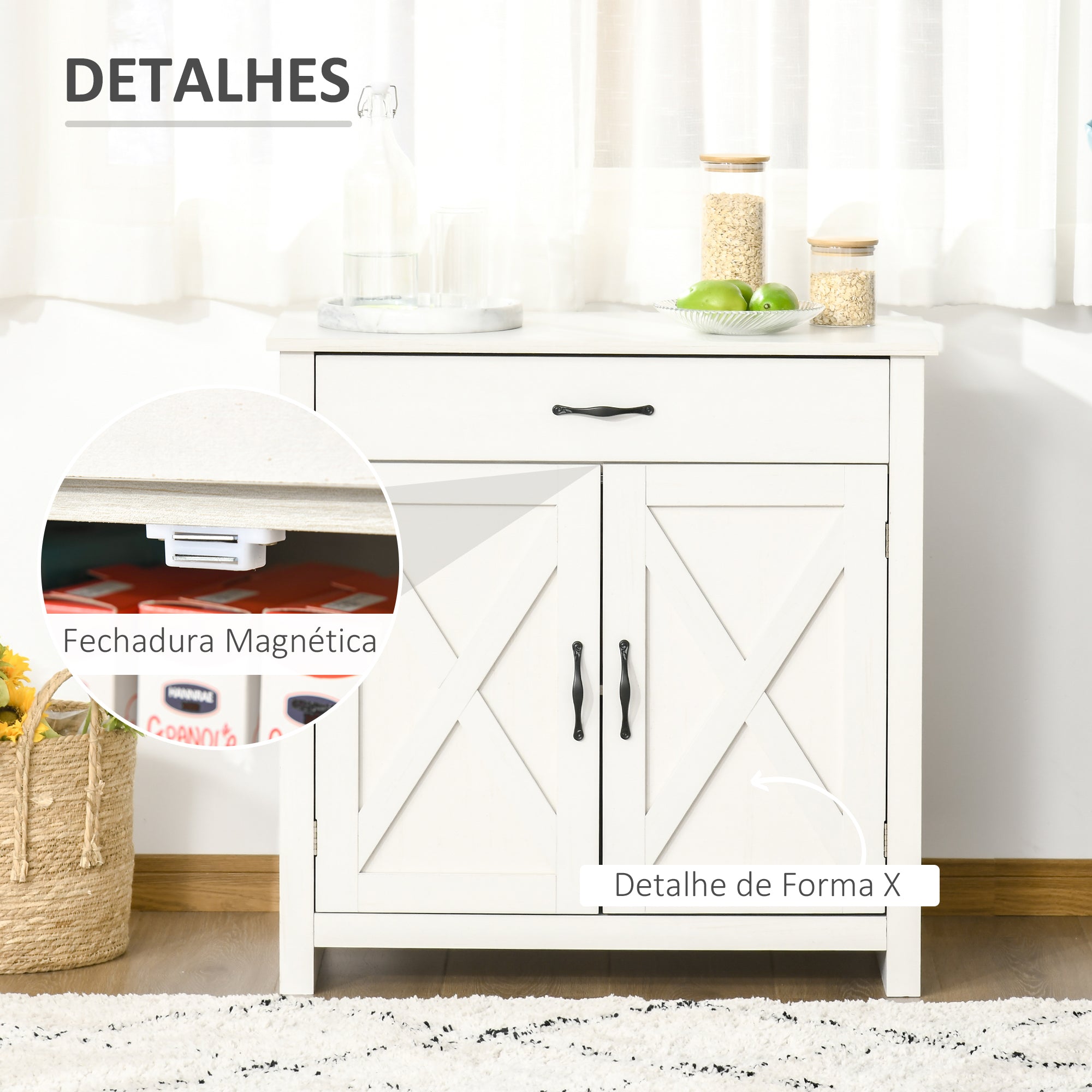 Aparador de Cozinha com 1 Gaveta e Prateleira Interior Ajustável 80x39,7x80 cm Branco