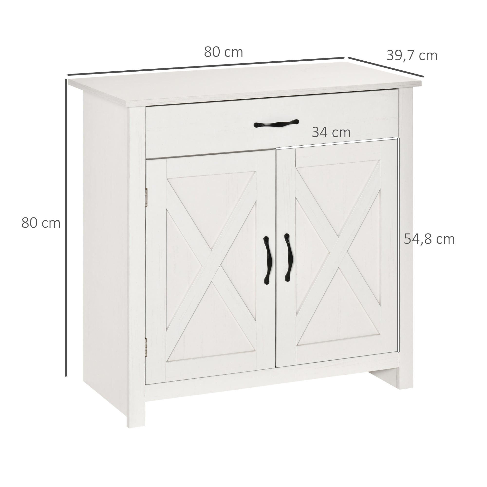 Aparador de Cozinha com 1 Gaveta e Prateleira Interior Ajustável 80x39,7x80 cm Branco