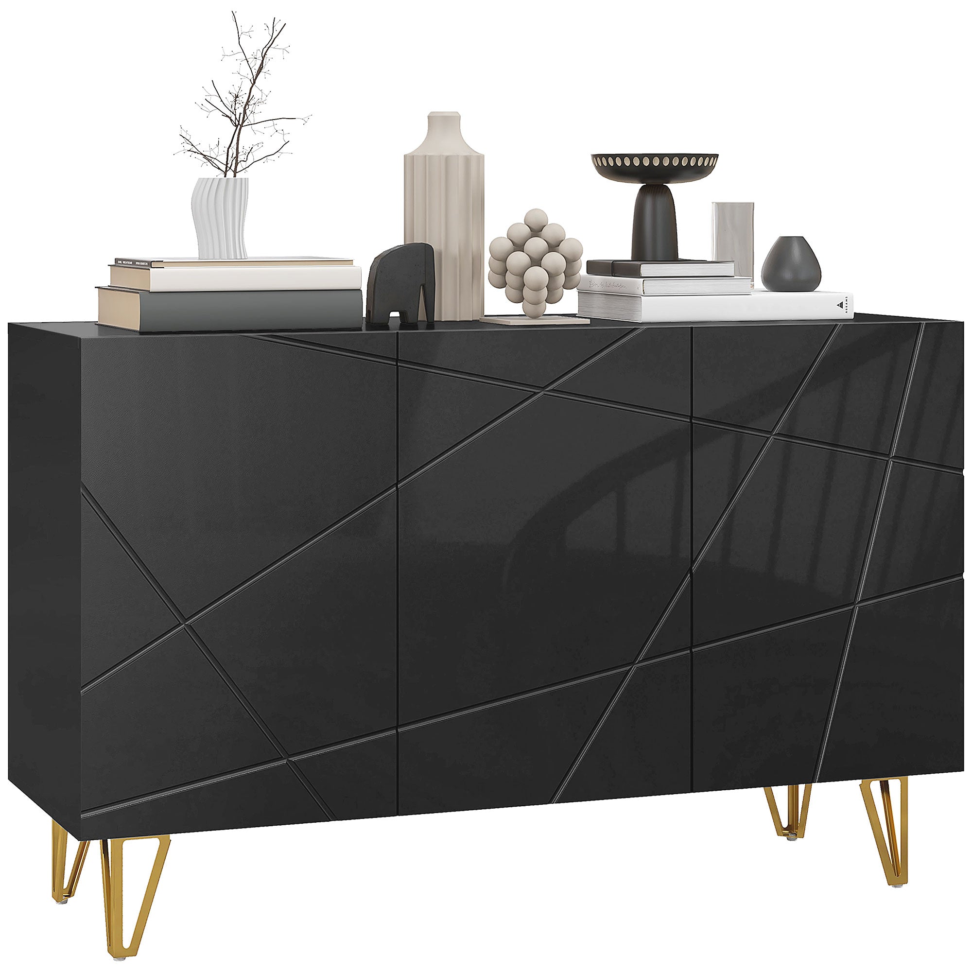 Aparador de Sala com 3 Portas 120x40x75 cm - Preto Brilhante