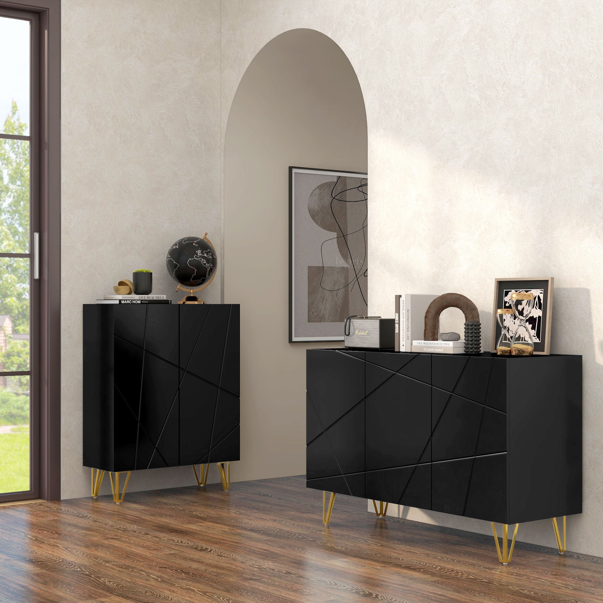 Aparador de Sala com 3 Portas 120x40x75 cm - Preto Brilhante