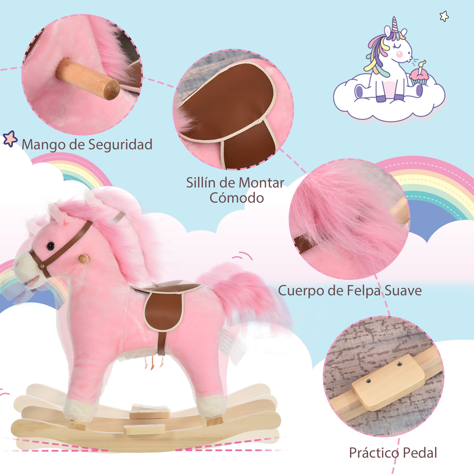 Cavalo Baloiço de Pelúcia Suave Rosa 65x32,5x61 cm para Crianças