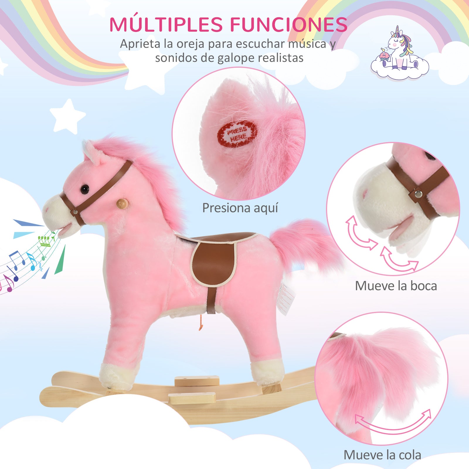 Cavalo Baloiço de Pelúcia Suave Rosa 65x32,5x61 cm para Crianças