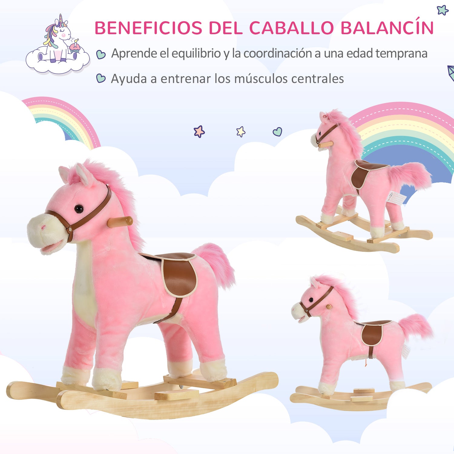 Cavalo Baloiço de Pelúcia Suave Rosa 65x32,5x61 cm para Crianças