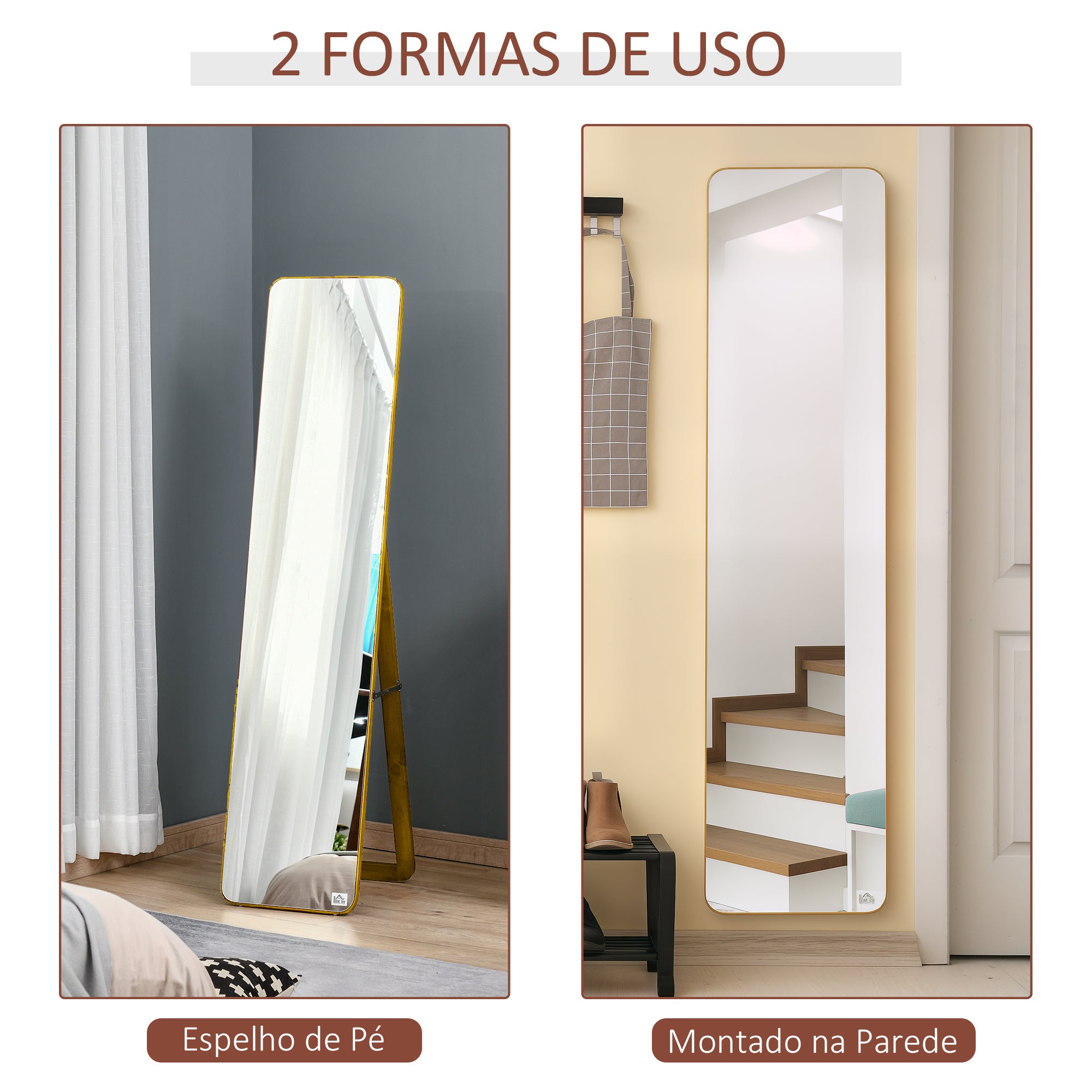 Espelho de Pé/Corpo Inteiro Retangular Nogueira 37x43x156cm