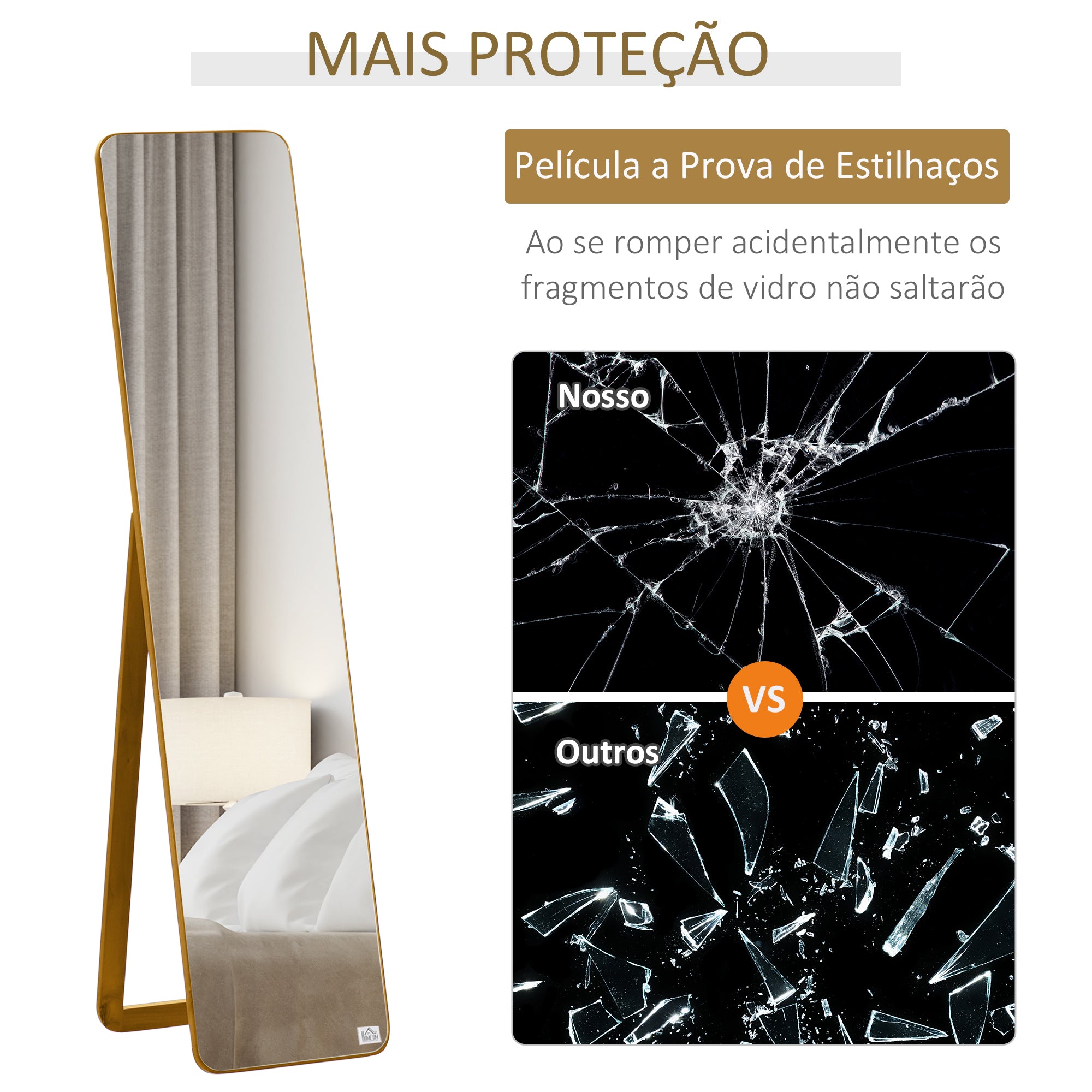 Espelho de Pé/Corpo Inteiro Retangular Nogueira 37x43x156cm