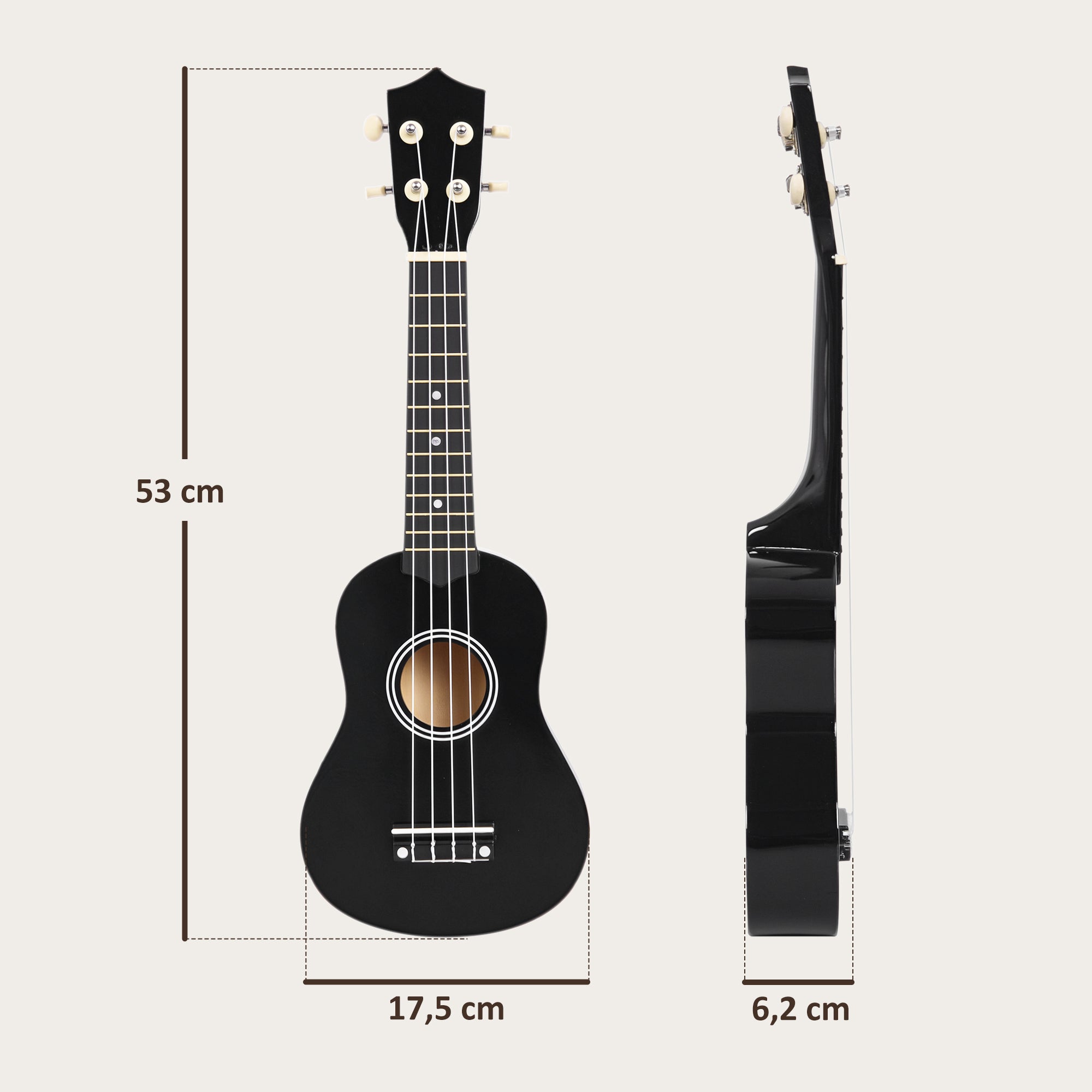 Ukelele Soprano 21 Polegadas em Madeira - Preto (53x17,5x6,2 cm)